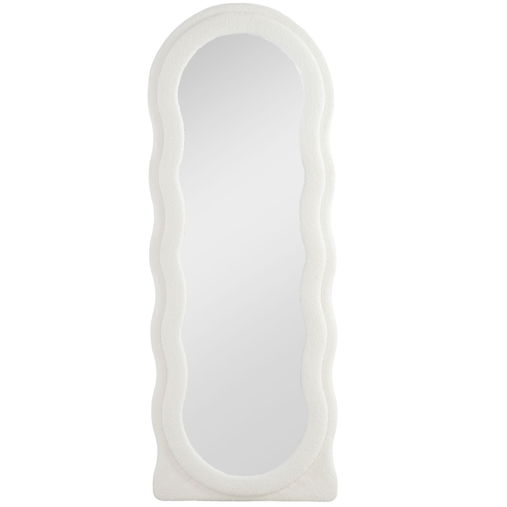 HOMCOM Full Length Mirror, 63" x 24" Irregular Wavy Mirror, Free Standing, Leaning or Wall Mirror Full Length with Frame and Arched Top for Living Room, Bedroom, White