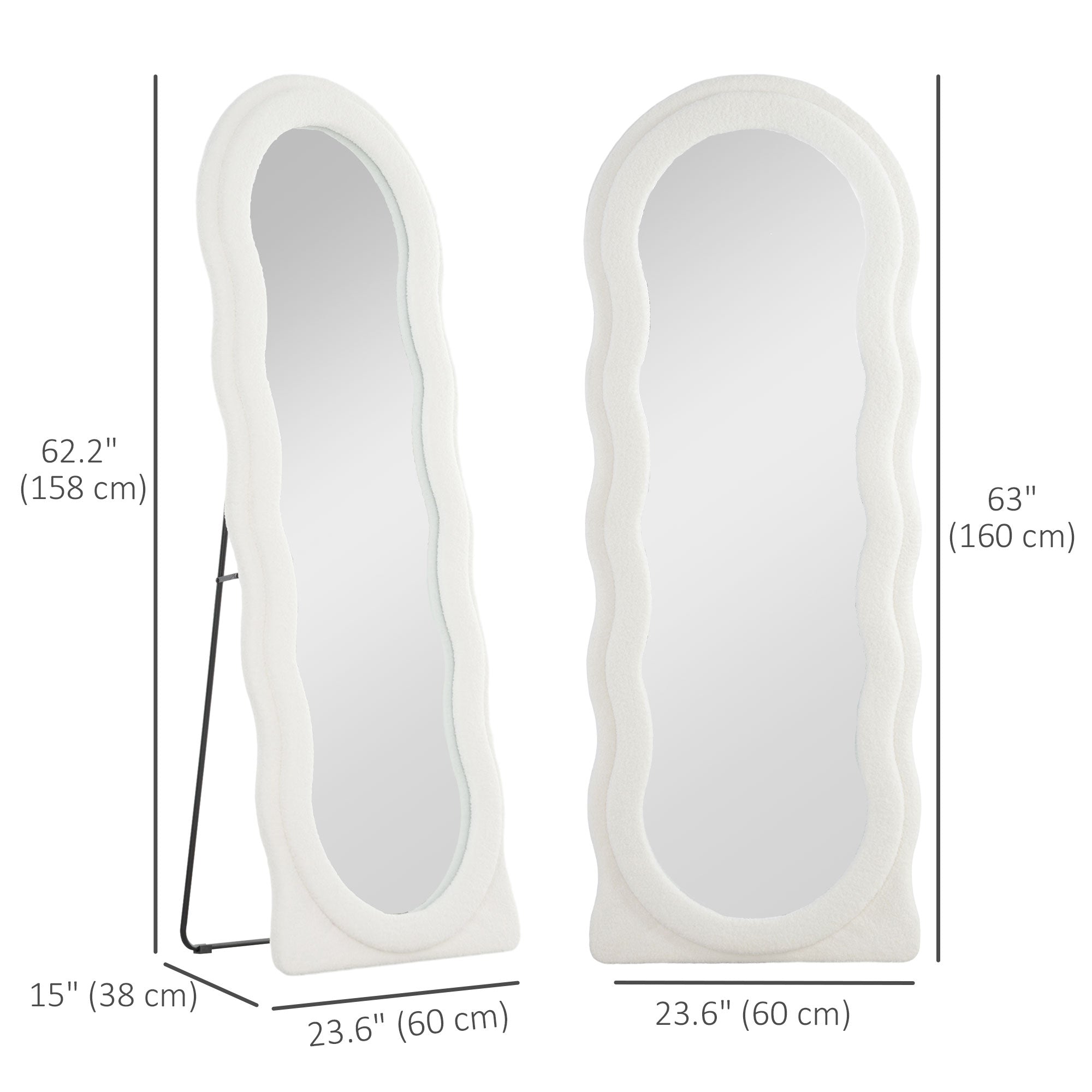 HOMCOM Full Length Mirror, 63" x 24" Irregular Wavy Mirror, Free Standing, Leaning or Wall Mirror Full Length with Frame and Arched Top for Living Room, Bedroom, White