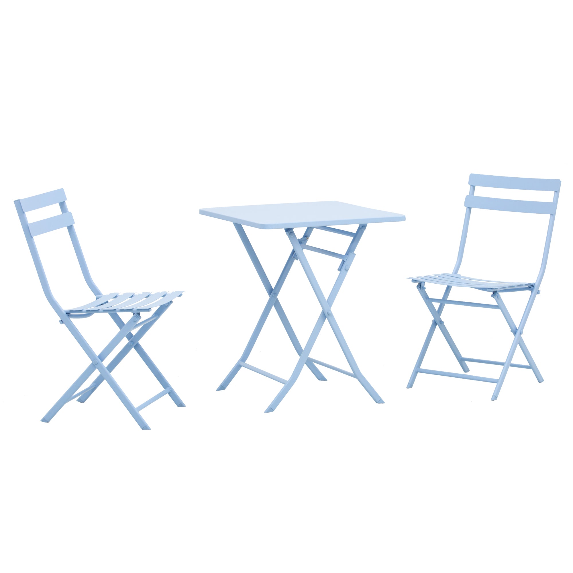 Outsunny 3 Pieces Garden Bistro Coffee Set Foldable Patio Chair & Square Table for Outdoor Yard Porch Poolside Balcony Blue