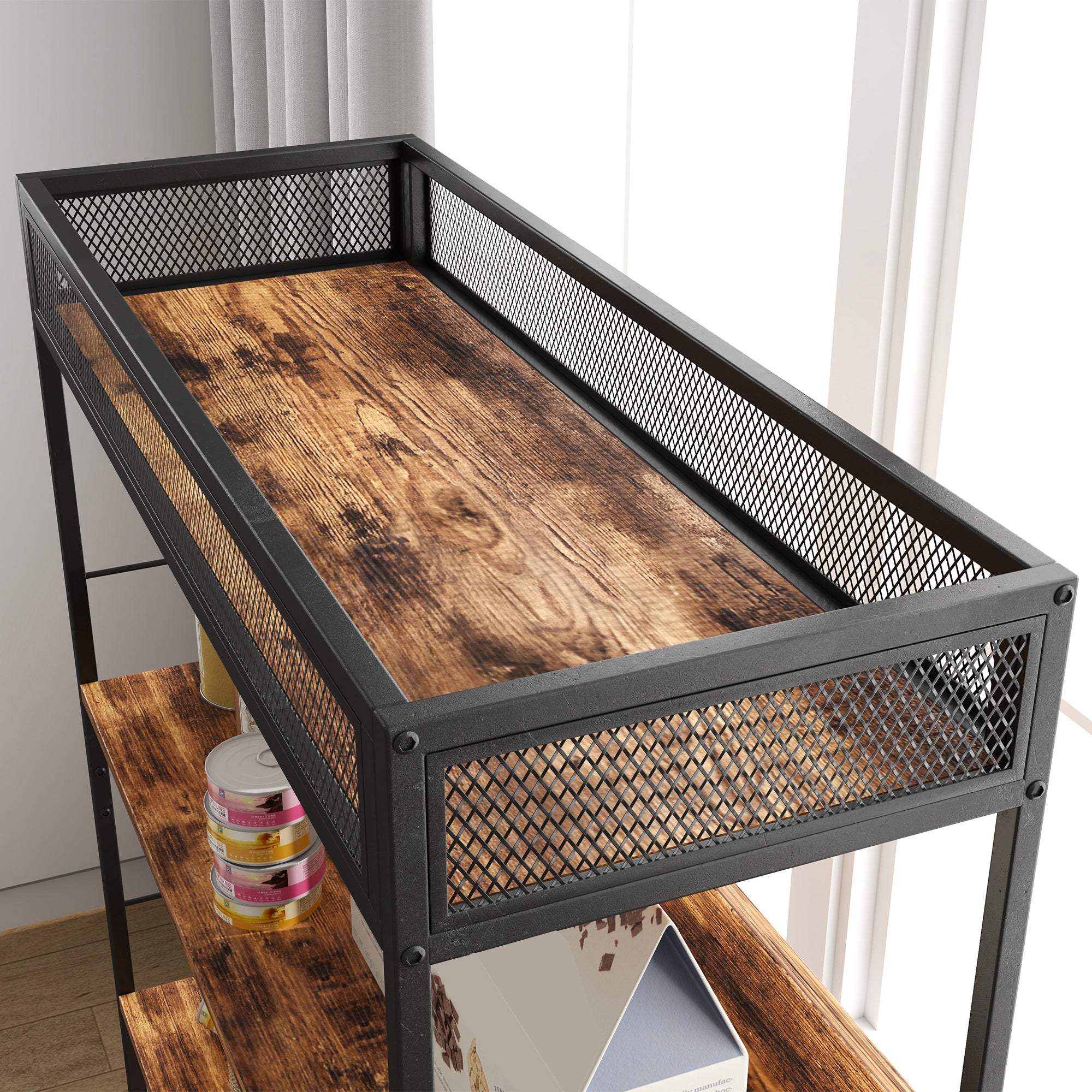 PawHut Cat Litter Box Enclosure, Cat Box Enclosure with 3 Tier Storage Shelf, Scratching Post, Cat Litter Furniture End Side Table, 31.5" x 18.9" x 59.8", Rustic Brown