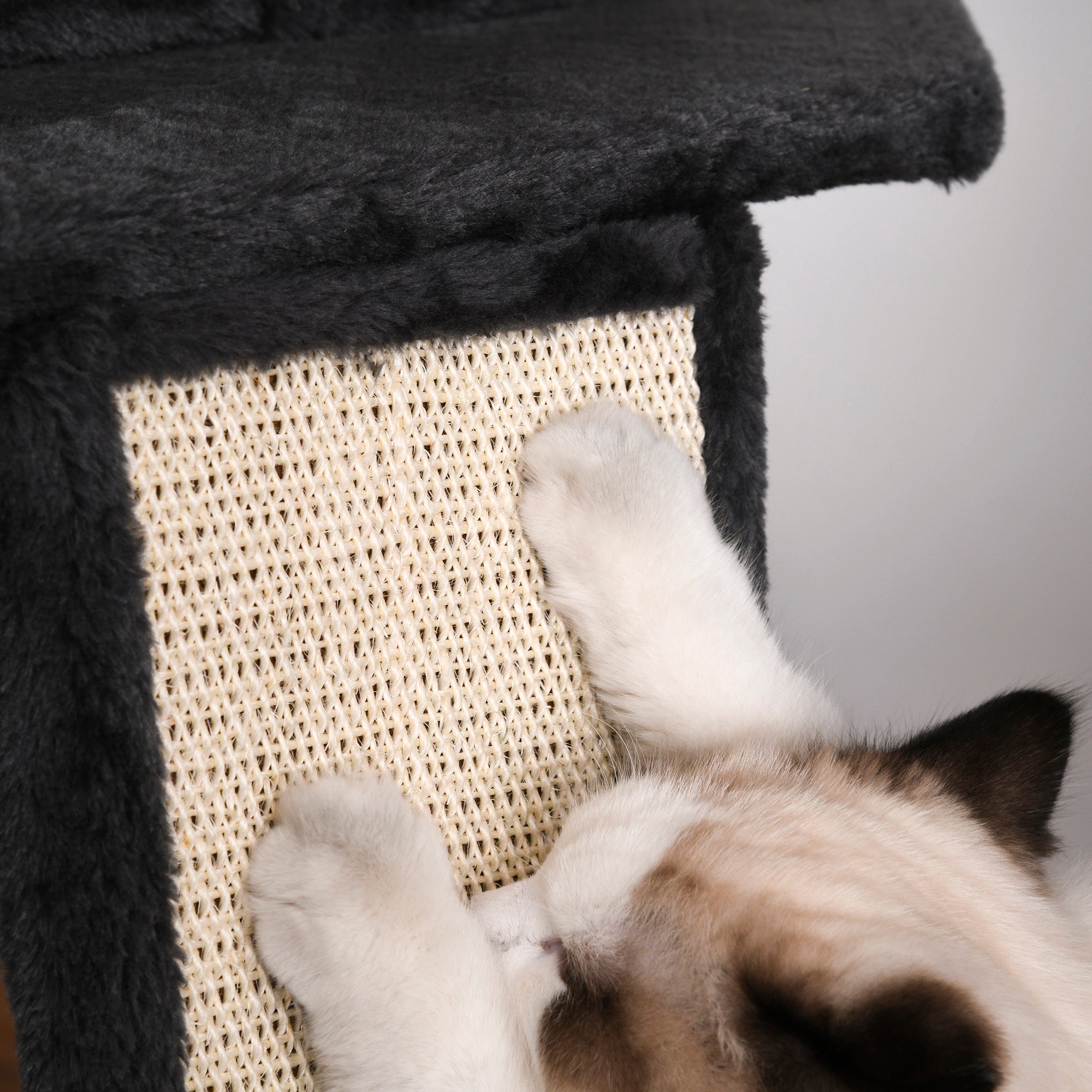 PawHut Huge Cat Tree Floor to Ceiling Adjustable 82.75"-94.5" Activity Center High Kitten Multi-Level Condo with Scratching Post Pad Hammock Hanging Ball Jute Dark Grey