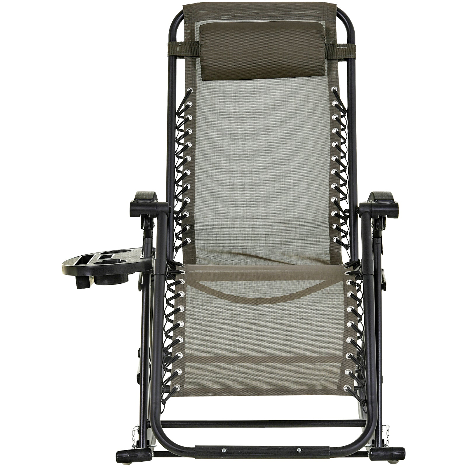Outsunny 2 in 1 Adjustable Zero Gravity Reclining Lounge Chair Garden Recliner and Rocker Foldable Sun Lounger Napping Seat w/ Headrest & Tray Grey