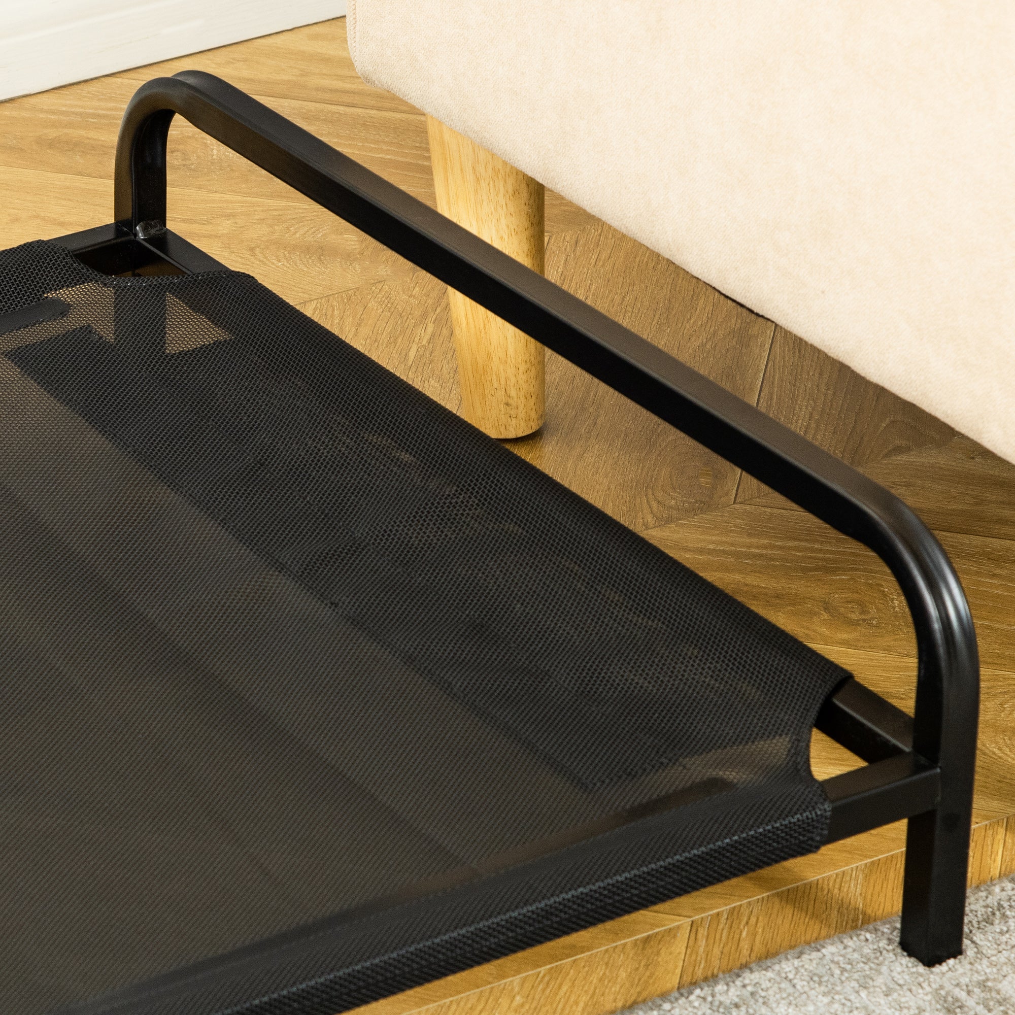 PawHut 2-IN-1 Elevated Pet Bed for Large & Medium-Sized Dog Steel Frame Removable Sponge Cushion Breathable Linen Fabric, Grey, 43.25"x25.5"x7.75"