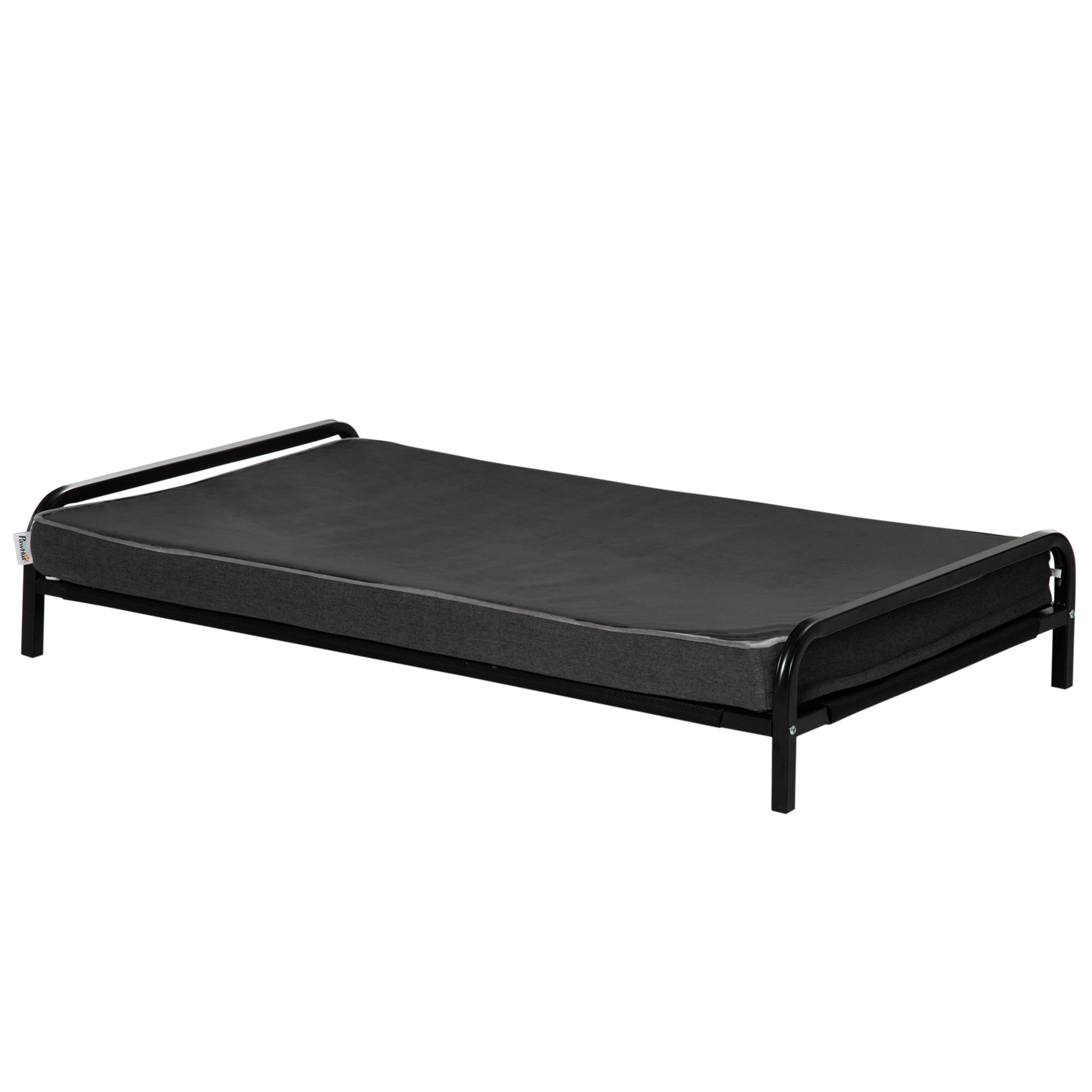 PawHut 2-IN-1 Elevated Pet Bed for Large & Medium-Sized Dog Steel Frame Removable Sponge Cushion Breathable Linen Fabric, Grey, 43.25"x25.5"x7.75"