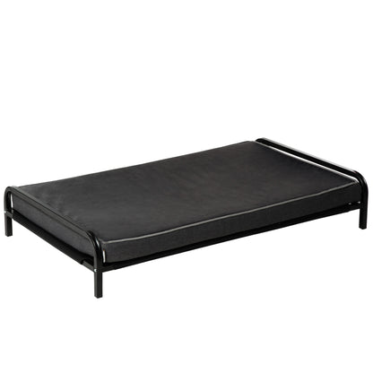 PawHut 2-IN-1 Elevated Pet Bed for Large & Medium-Sized Dog Steel Frame Removable Sponge Cushion Breathable Linen Fabric, Grey, 43.25"x25.5"x7.75"
