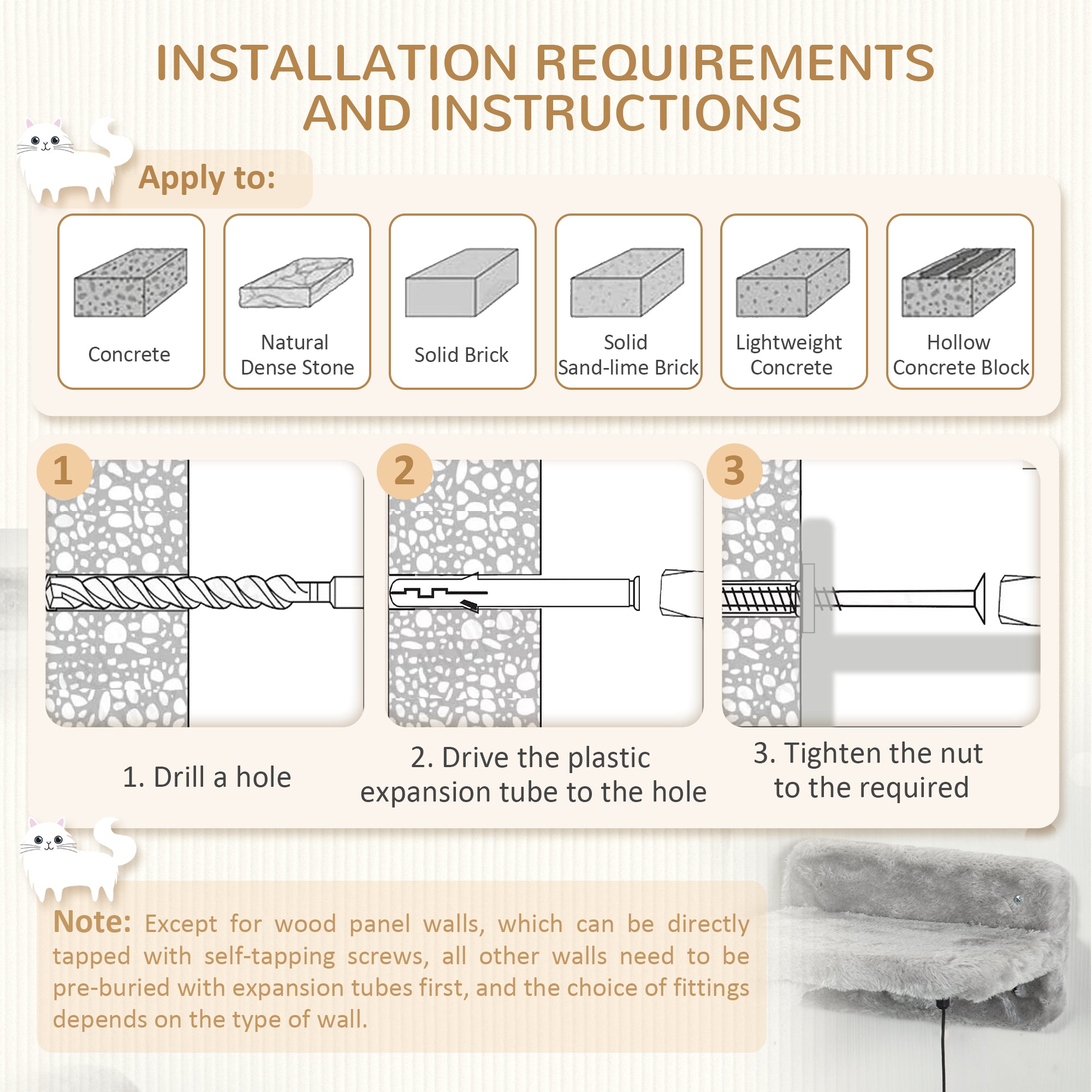 PawHut 5PCs Cat Wall Shelves, Cat Wall Furniture with Steps, Perches, Ladders, Platforms, Wall Mounted Cat Climber with Soft Plush, Sisal, for Indoor Cats, Gray