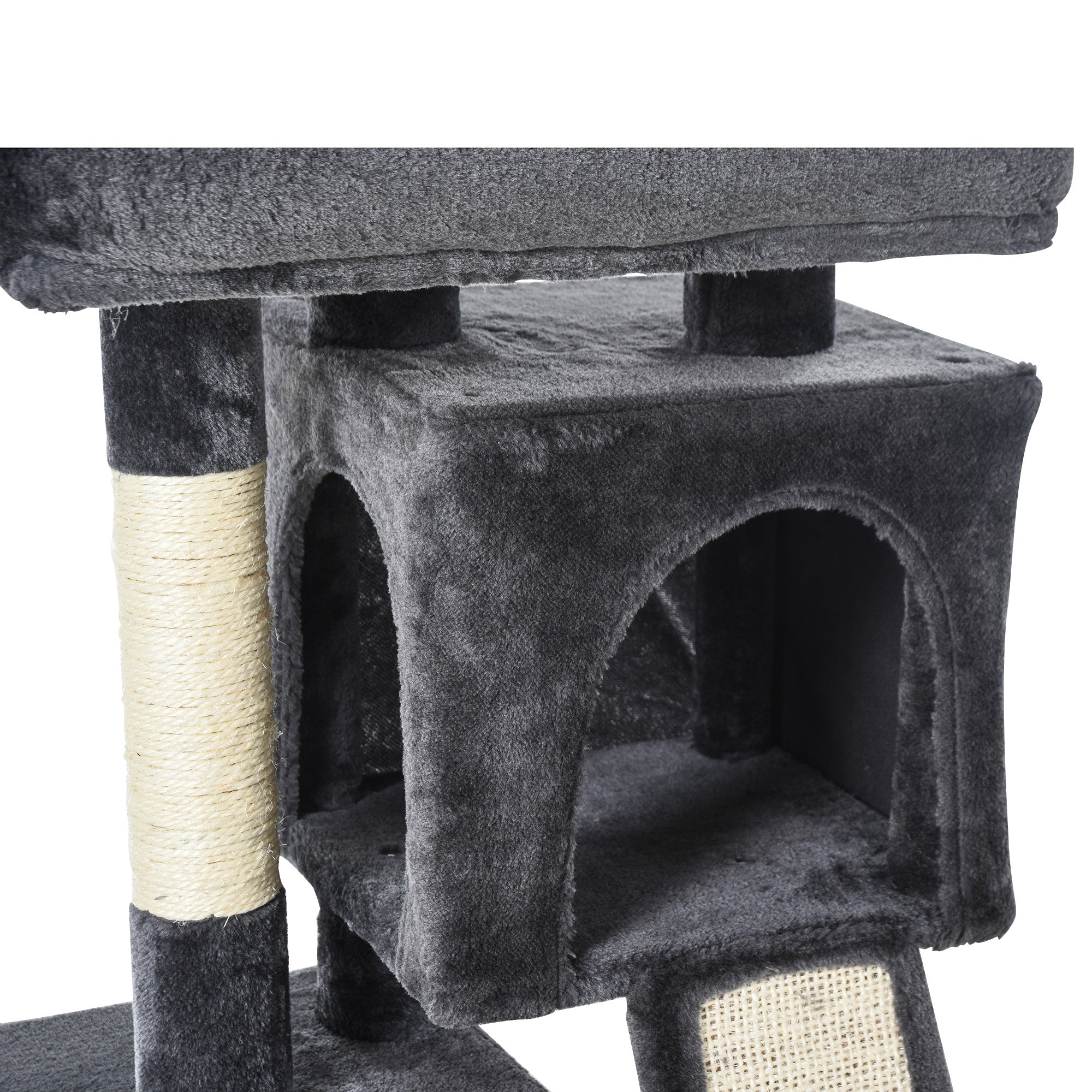 PawHut Plush Cat Tree Tower Activity Center with Sisal Scratching Post Scratching Board Perch Condo, Dark Grey