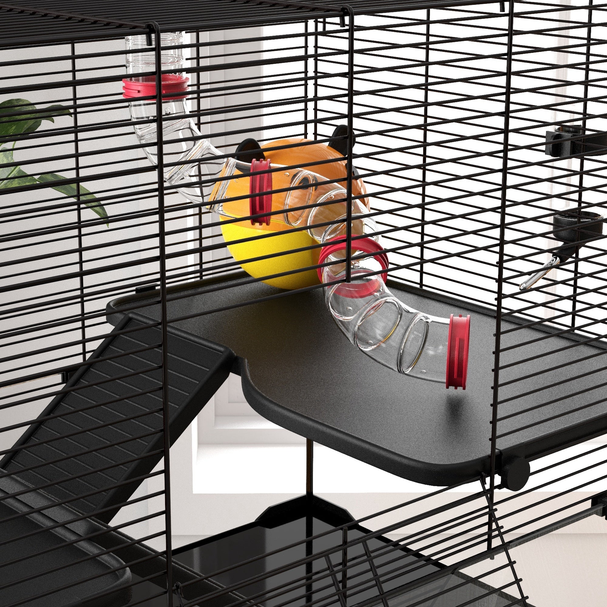 PawHut Large Hamster Cage, Gerbil Cage with Deep Glass Bottom, Tunnels, Non-Slip Ramps, Exercise Wheels, Water Bottle, Dish, 78.5 x 48.5 x 57cm