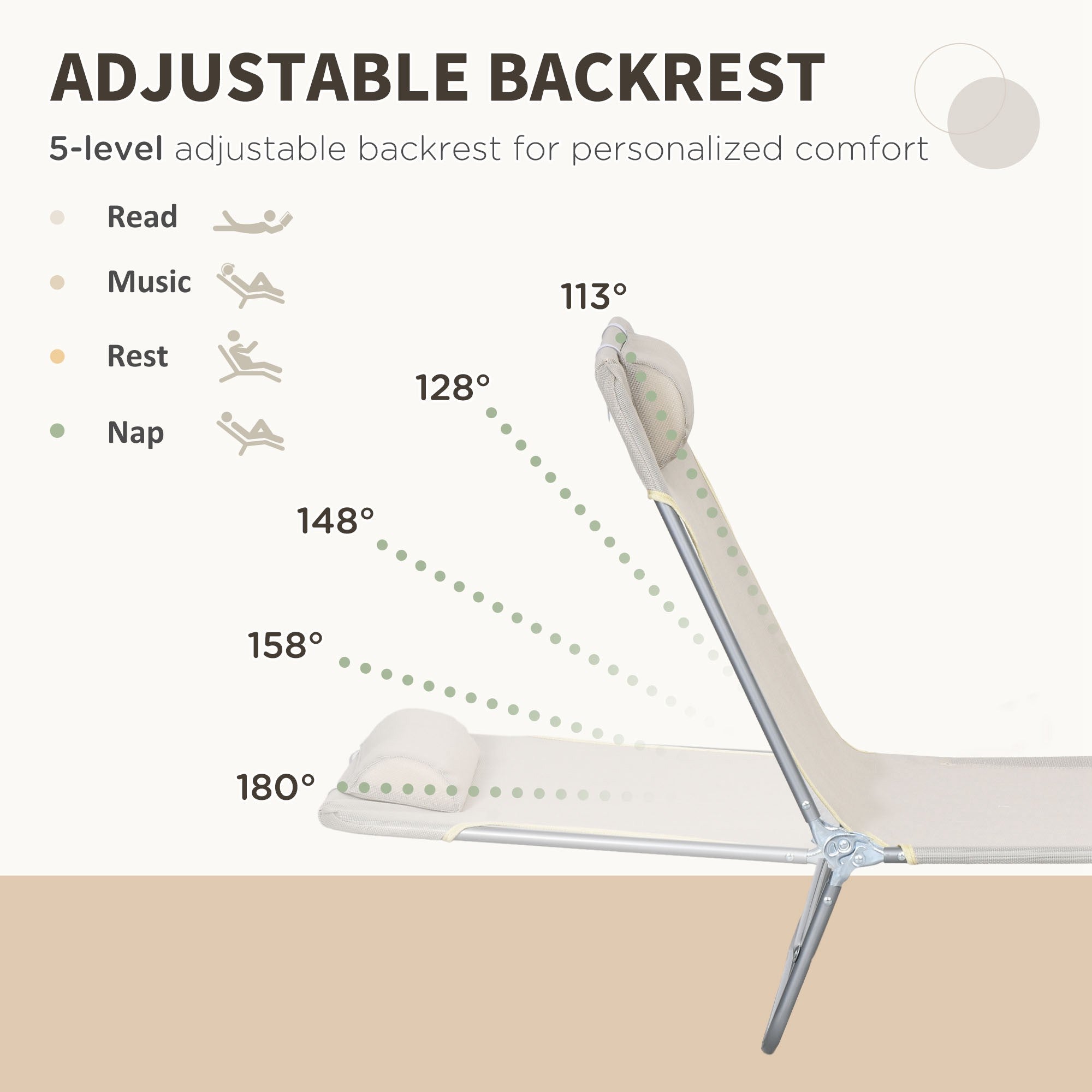 Outsunny  Set of 2 Folding Chaise Lounge Pool Chairs, Outdoor Sun Tanning Chairs with Pillow, Reclining Back, Steel Frame & Breathable Mesh for Beach, Yard, Patio, Cream White