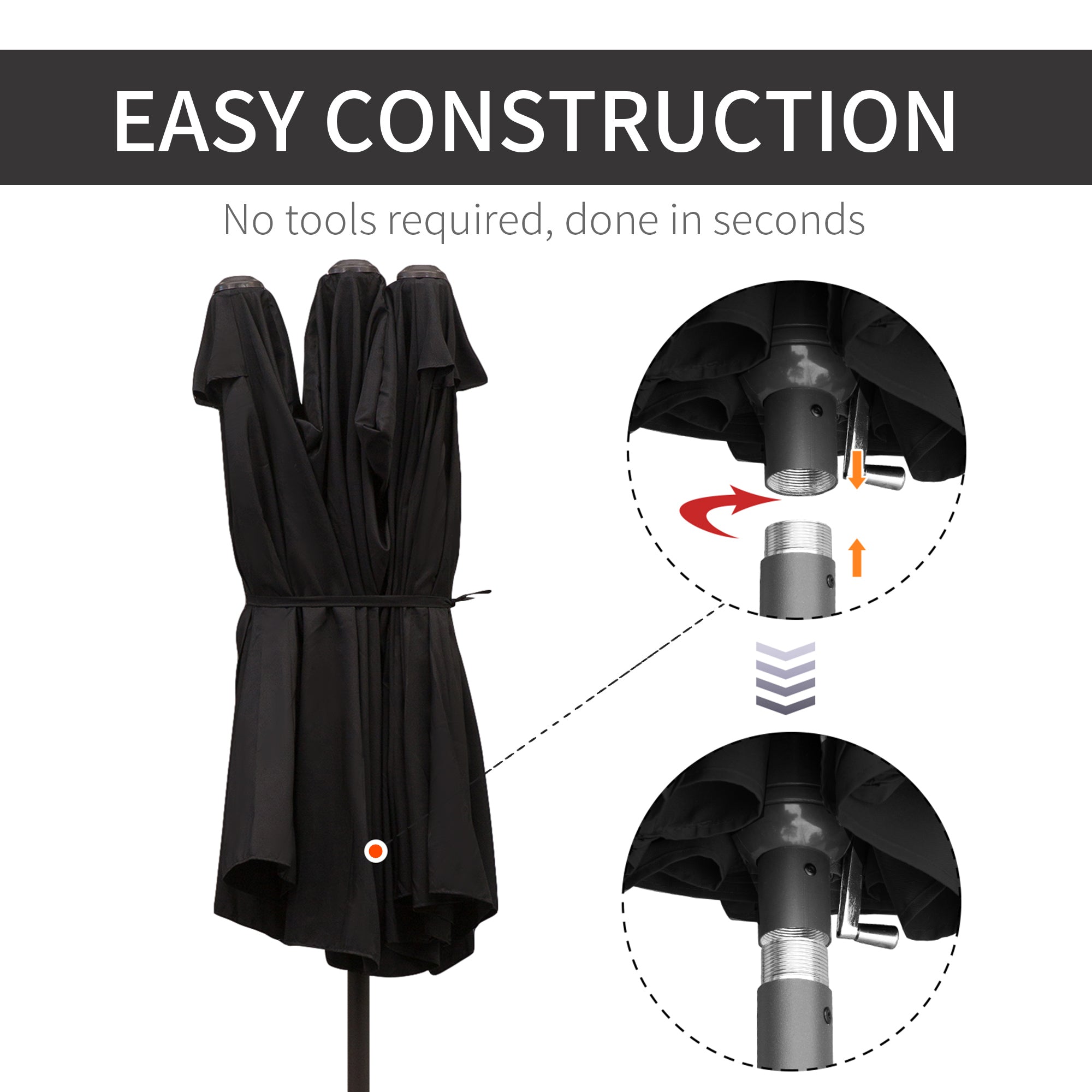 Outsunny 15ft Double-sided Patio Umbrella with Twin Canopy, Extra Large Outdoor Parasol with Crank for Pool, Deck, Market, Black