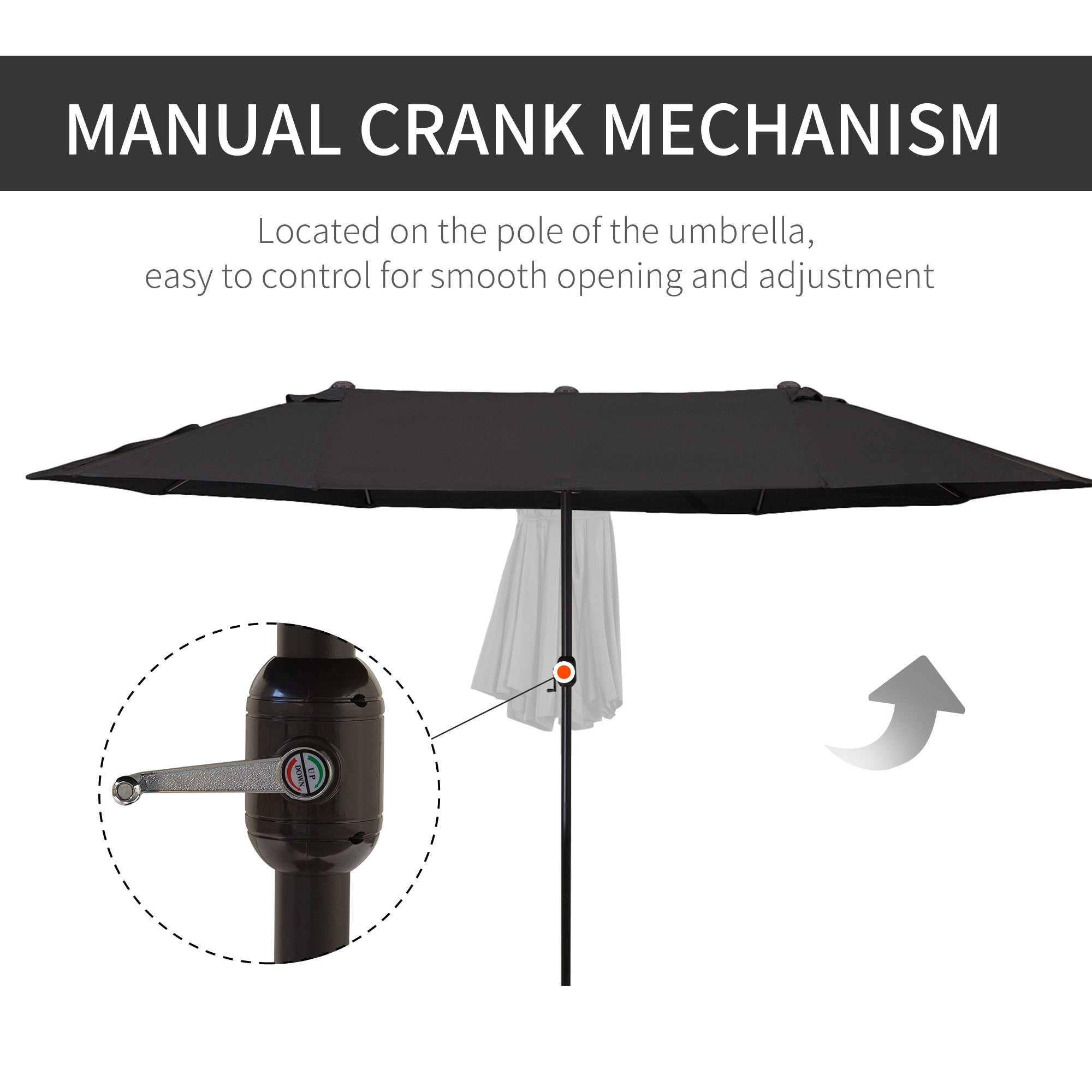 Outsunny 15ft Double-sided Patio Umbrella with Twin Canopy, Extra Large Outdoor Parasol with Crank for Pool, Deck, Market, Black