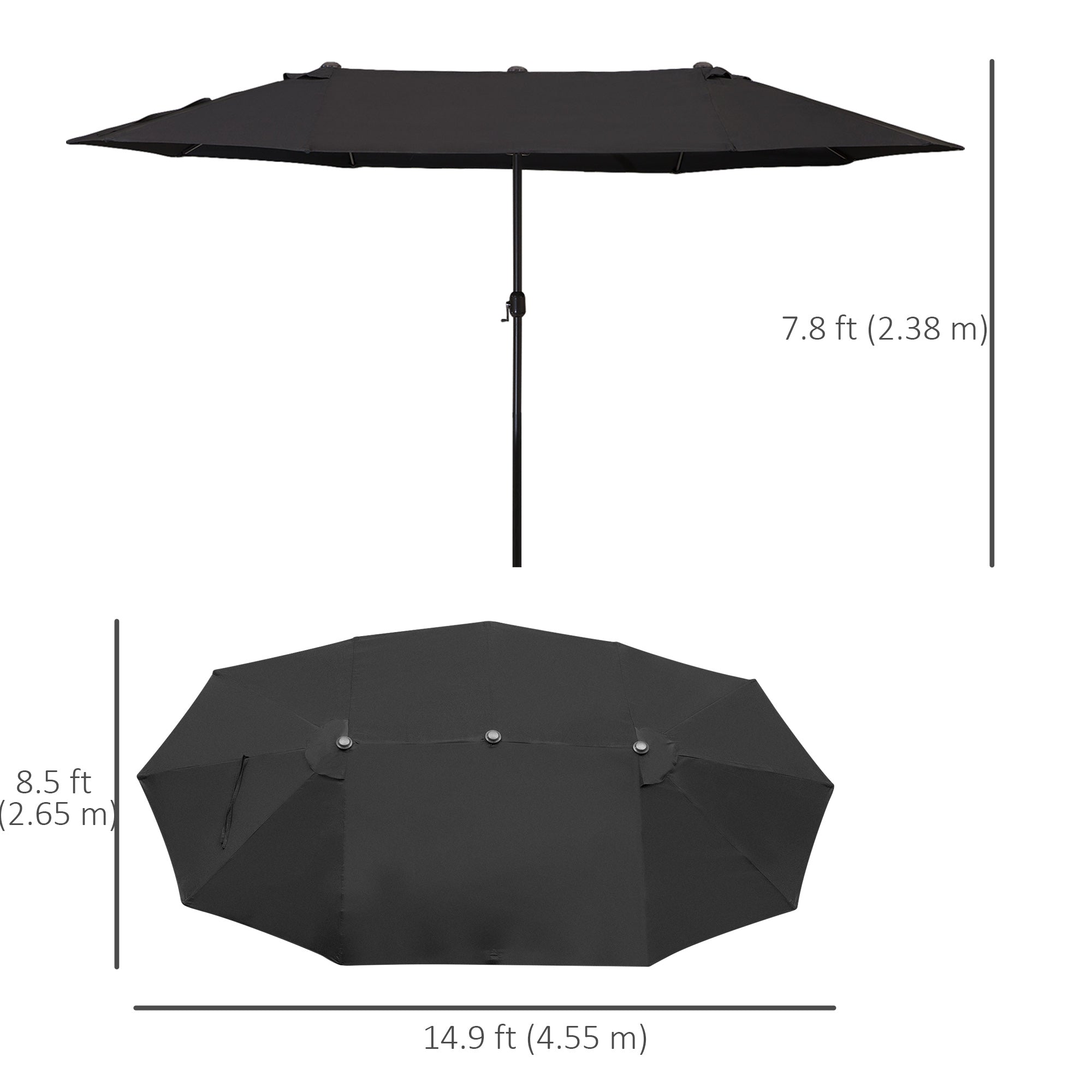 Outsunny 15ft Double-sided Patio Umbrella with Twin Canopy, Extra Large Outdoor Parasol with Crank for Pool, Deck, Market, Black