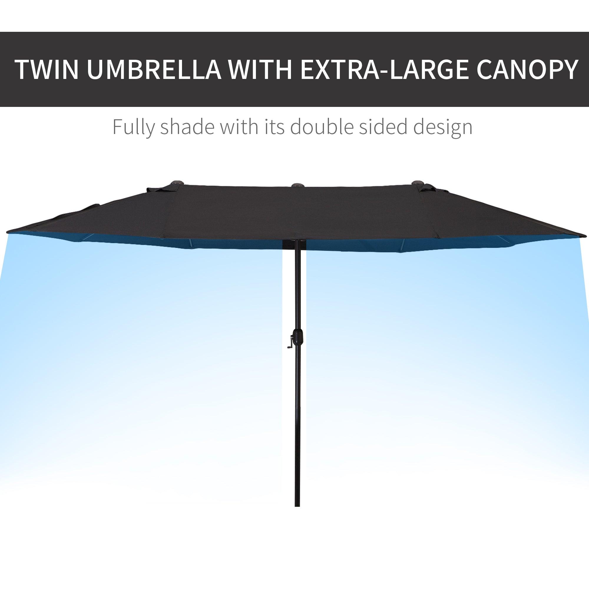 Outsunny 15ft Double-sided Patio Umbrella with Twin Canopy, Extra Large Outdoor Parasol with Crank for Pool, Deck, Market, Black