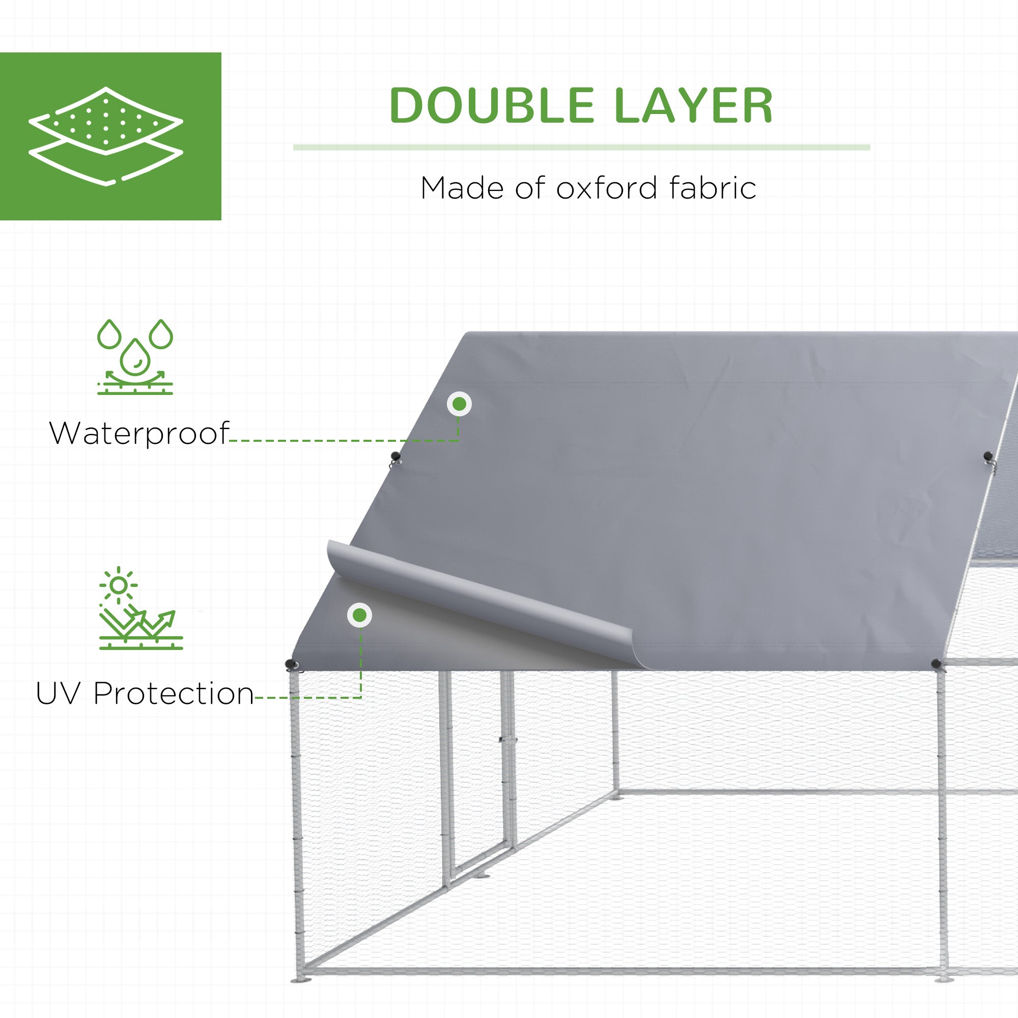 PawHut Chicken Run Walk-In Metal Chicken Coop, 3 Rooms Galvanized Poultry Cage Outdoor with Waterproof UV-Protection Cover for Rabbits, Ducks, 9.8' x 26.2'