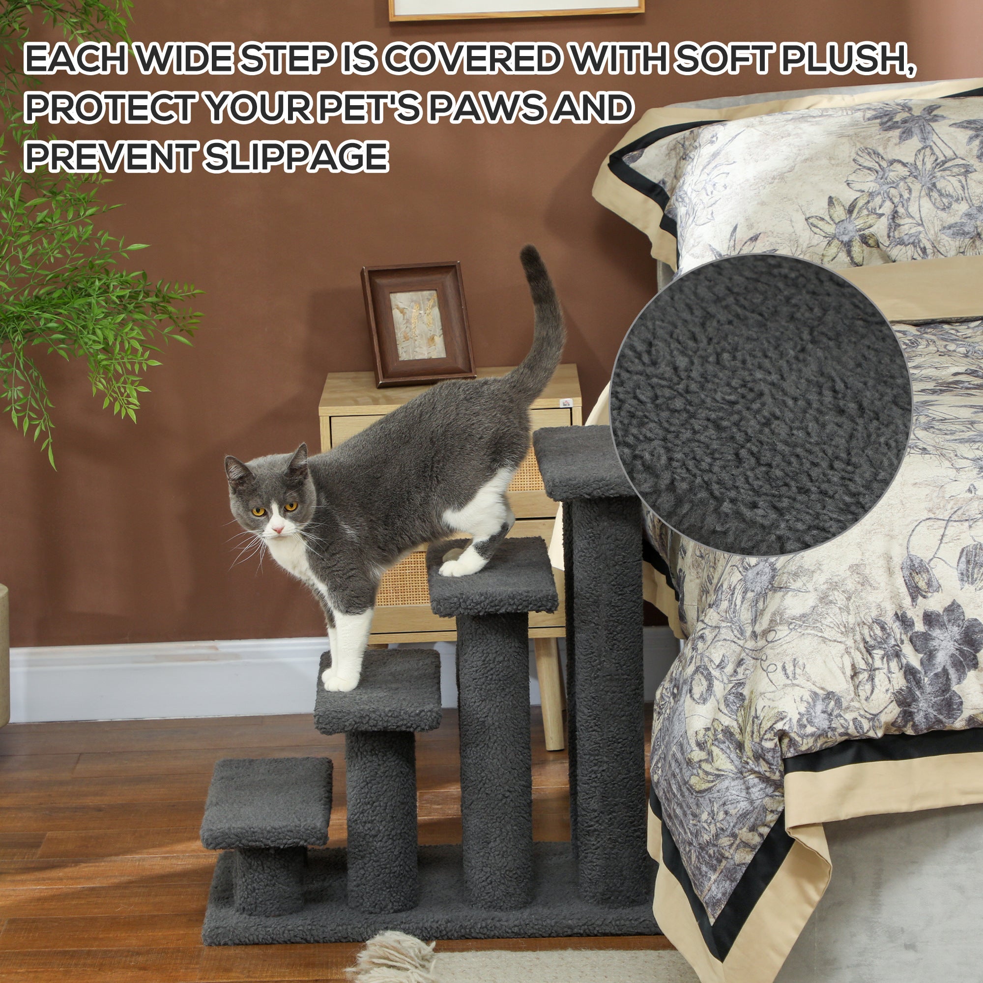 PawHut 4-Step Multi-Level Carpeted Cat Scratching Post Pet Stairs, Dark Grey