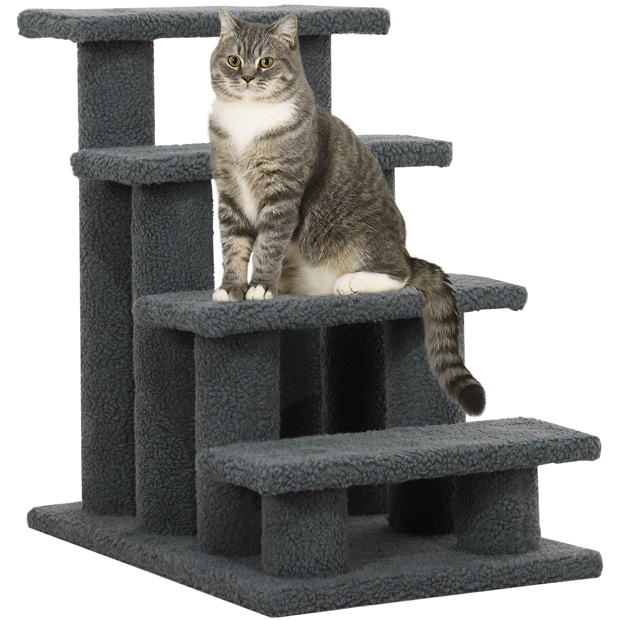 PawHut 4-Step Multi-Level Carpeted Cat Scratching Post Pet Stairs, Dark Grey