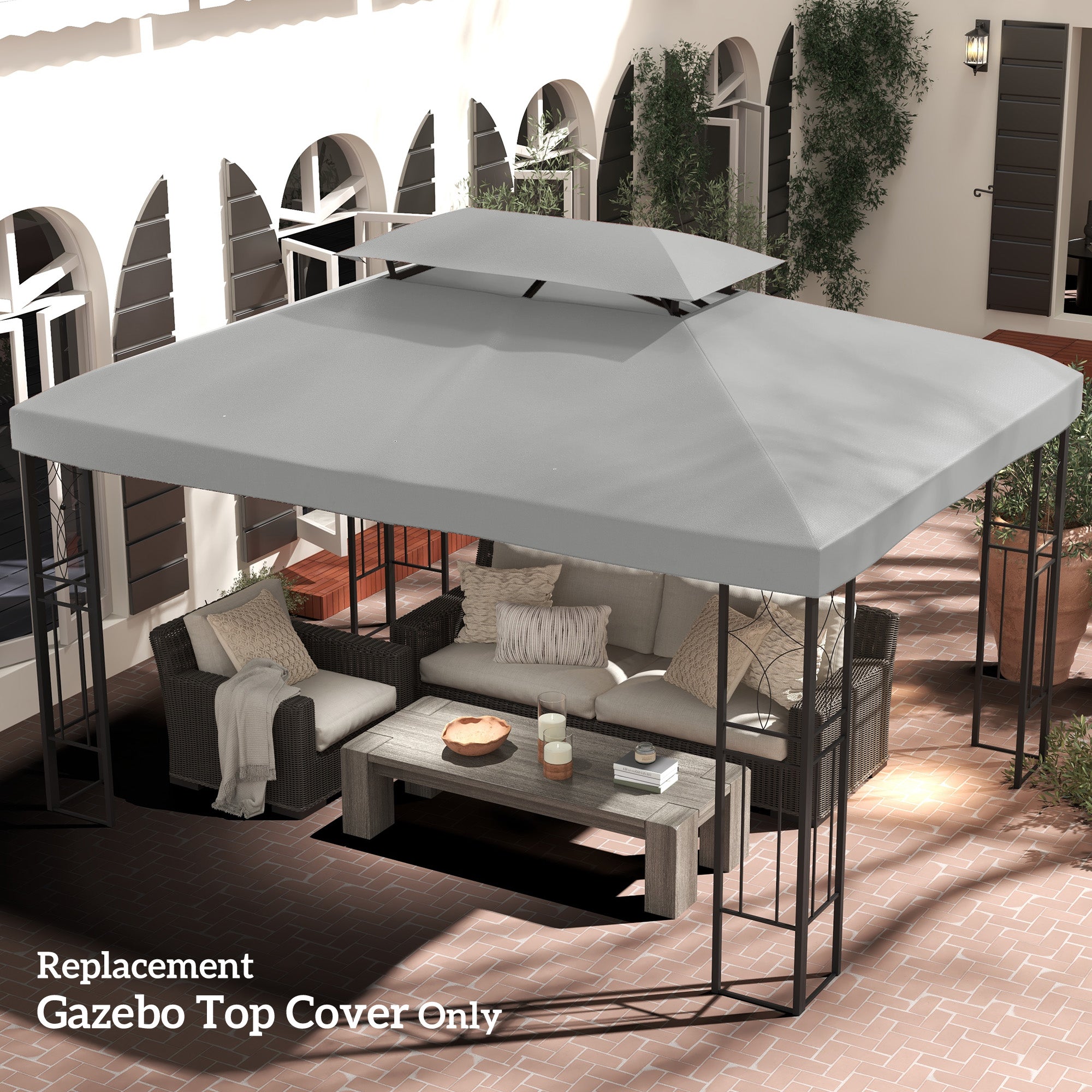 Outsunny 13.1' x 9.8' Gazebo Replacement Canopy 2 Tier Top UV Cover Pavilion Garden Patio Outdoor, Light Grey (TOP ONLY)
