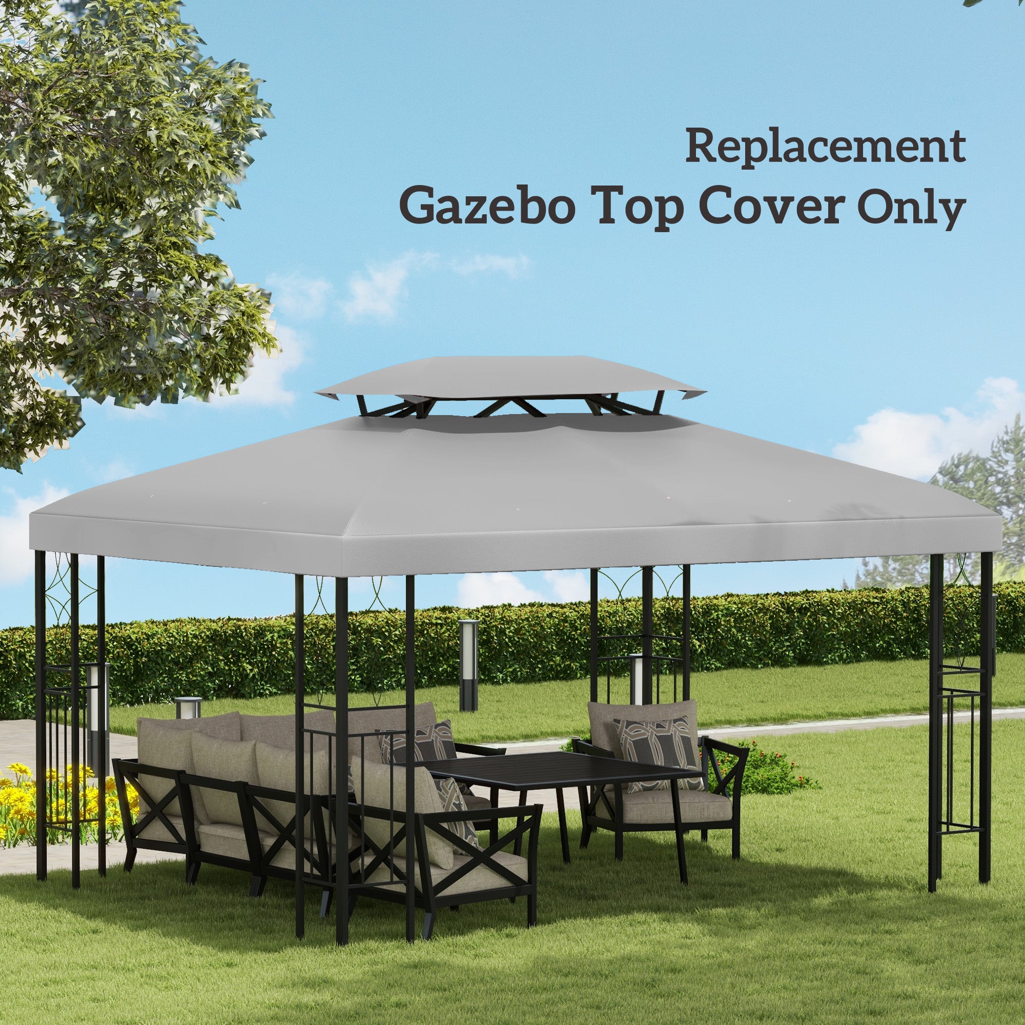 Outsunny 13.1' x 9.8' Gazebo Replacement Canopy 2 Tier Top UV Cover Pavilion Garden Patio Outdoor, Light Grey (TOP ONLY)