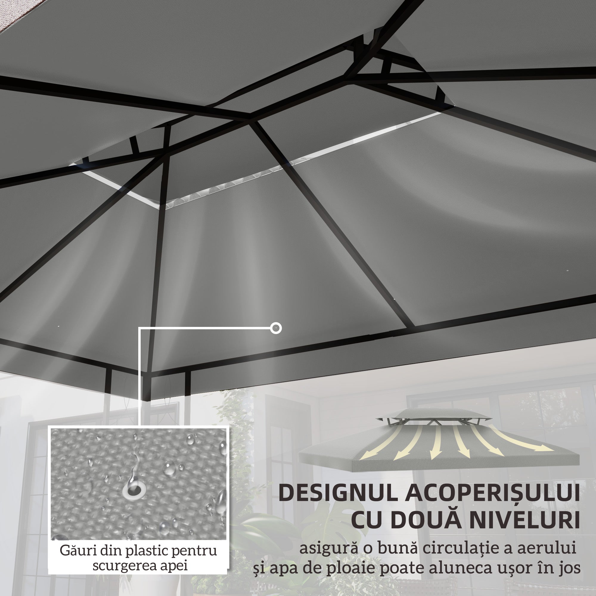 Outsunny 13.1' x 9.8' Gazebo Replacement Canopy 2 Tier Top UV Cover Pavilion Garden Patio Outdoor, Light Grey (TOP ONLY)