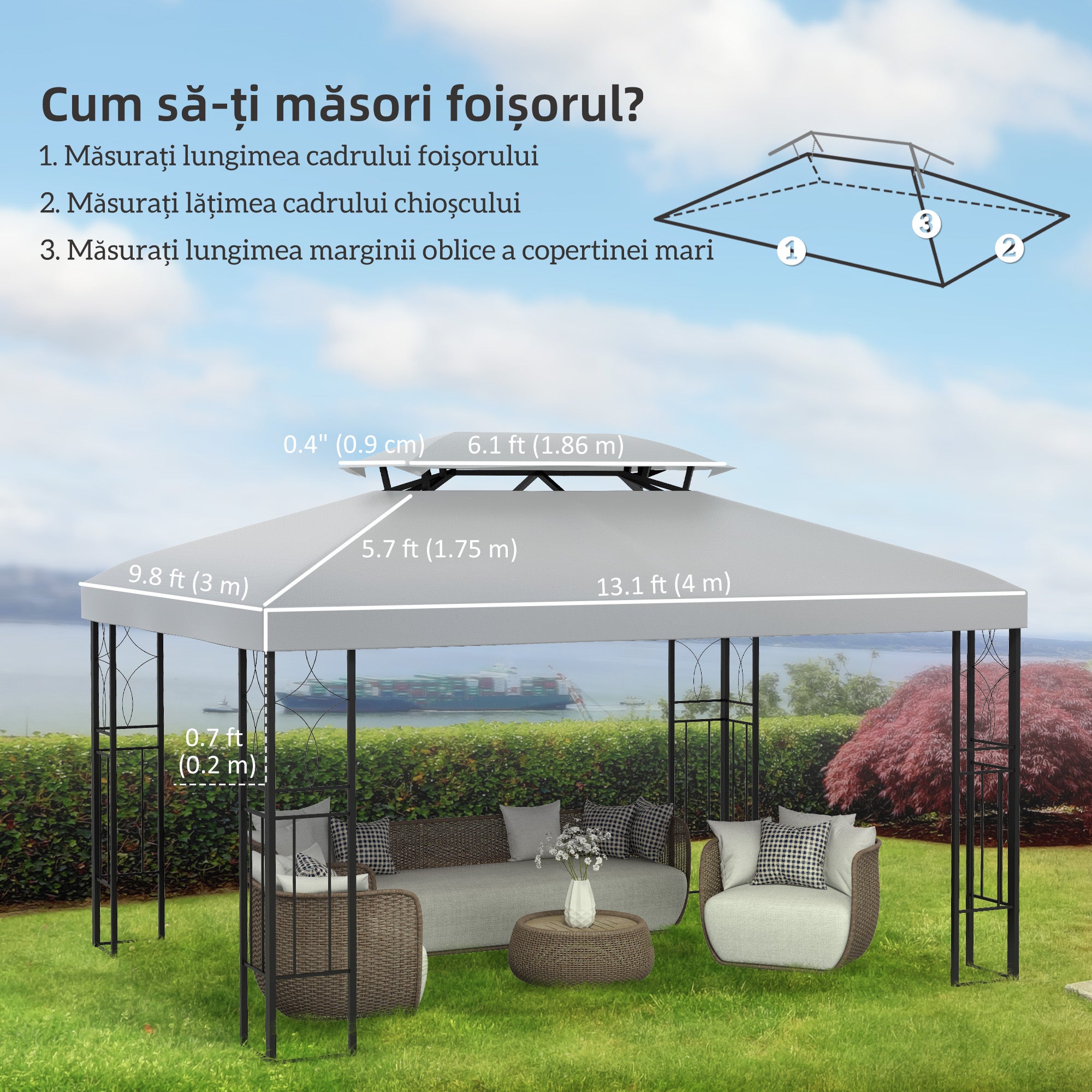 Outsunny 13.1' x 9.8' Gazebo Replacement Canopy 2 Tier Top UV Cover Pavilion Garden Patio Outdoor, Light Grey (TOP ONLY)