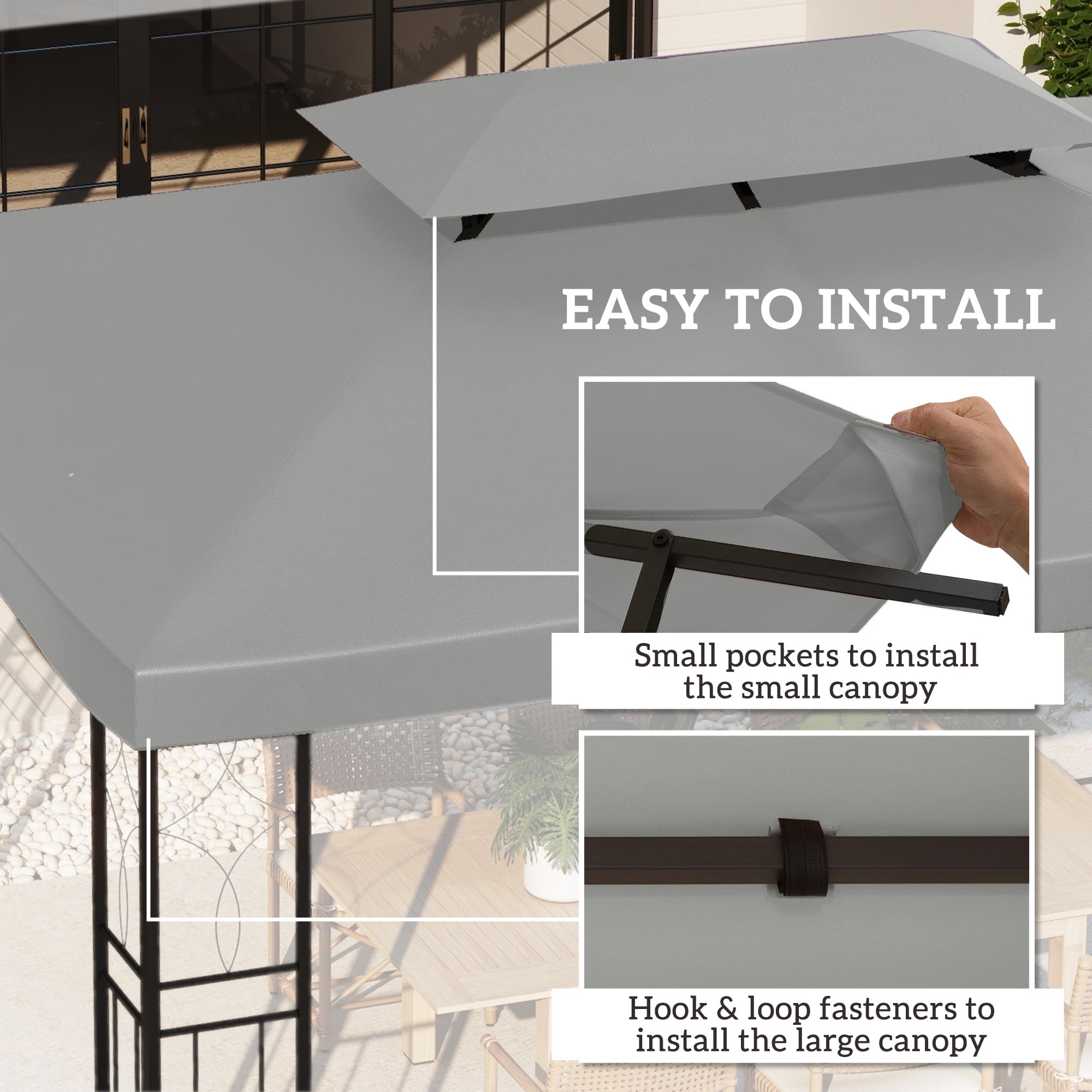 Outsunny 13.1' x 9.8' Gazebo Replacement Canopy 2 Tier Top UV Cover Pavilion Garden Patio Outdoor, Light Grey (TOP ONLY)