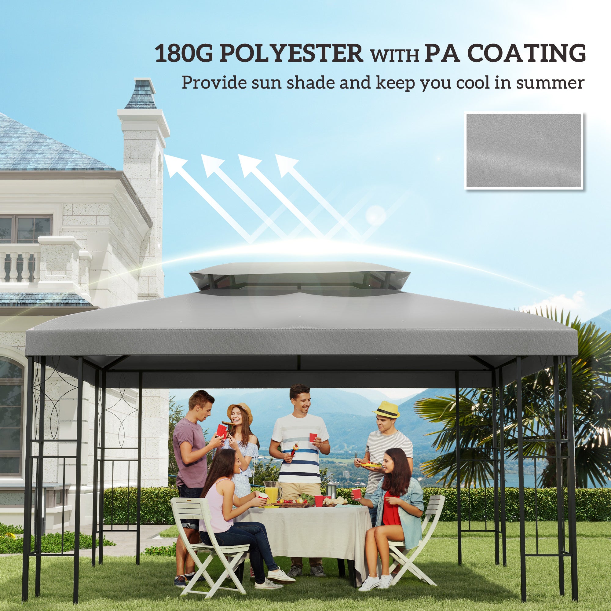 Outsunny 13.1' x 9.8' Gazebo Replacement Canopy 2 Tier Top UV Cover Pavilion Garden Patio Outdoor, Light Grey (TOP ONLY)