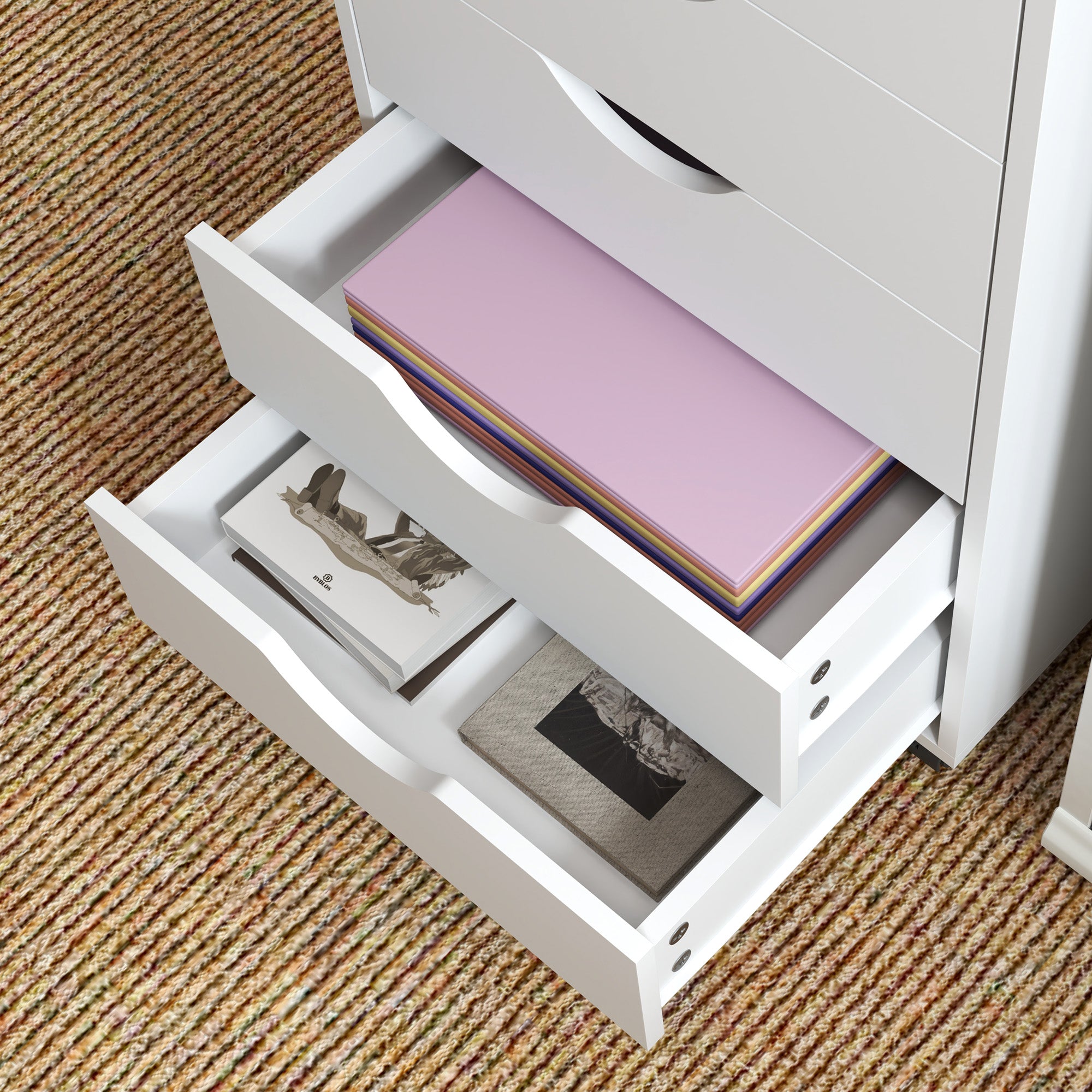 HOMCOM 5 Drawer Mobile File Cabinet, Rolling Printer Stand, Modern Vertical Filing Cabinet for Home Office, White