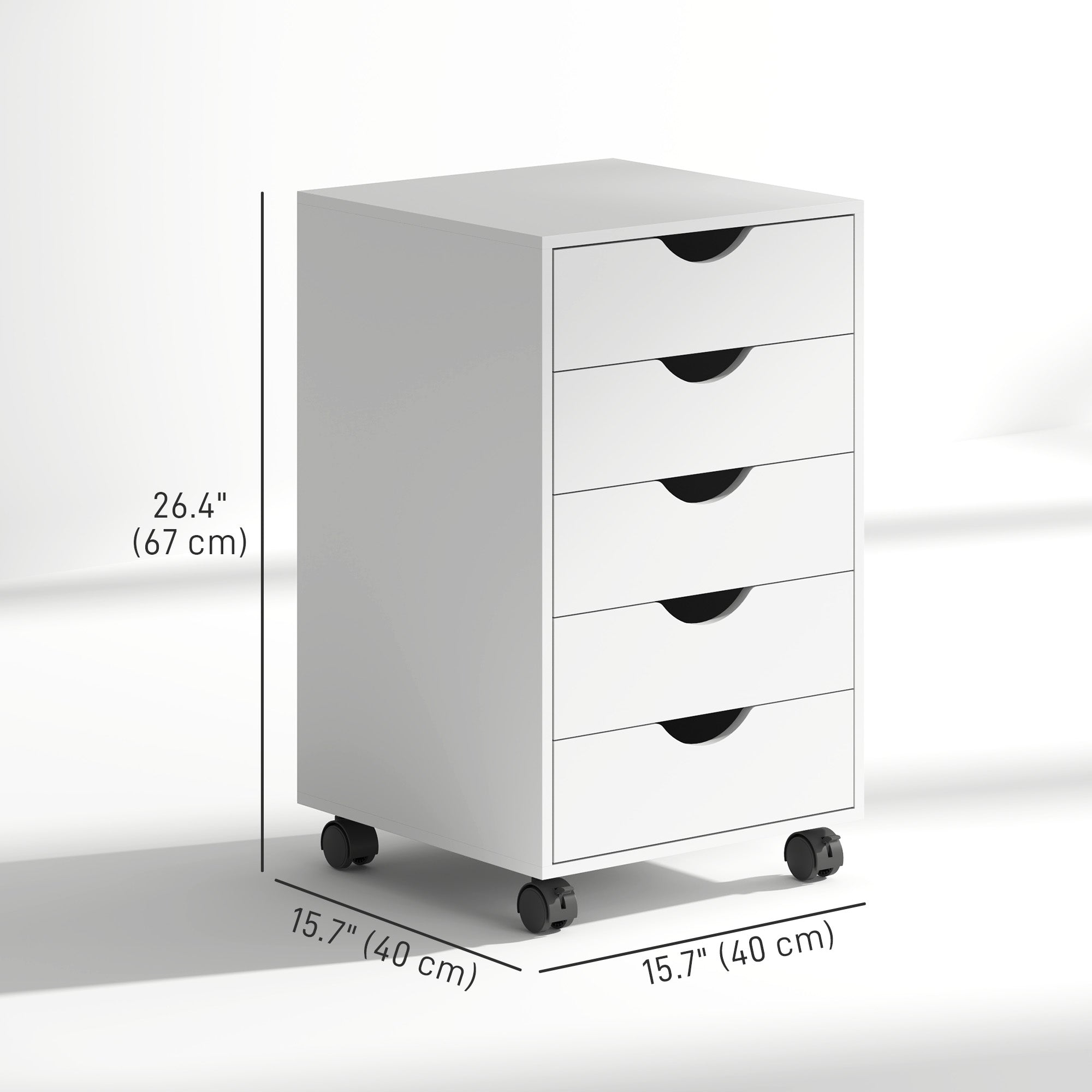 HOMCOM 5 Drawer Mobile File Cabinet, Rolling Printer Stand, Modern Vertical Filing Cabinet for Home Office, White
