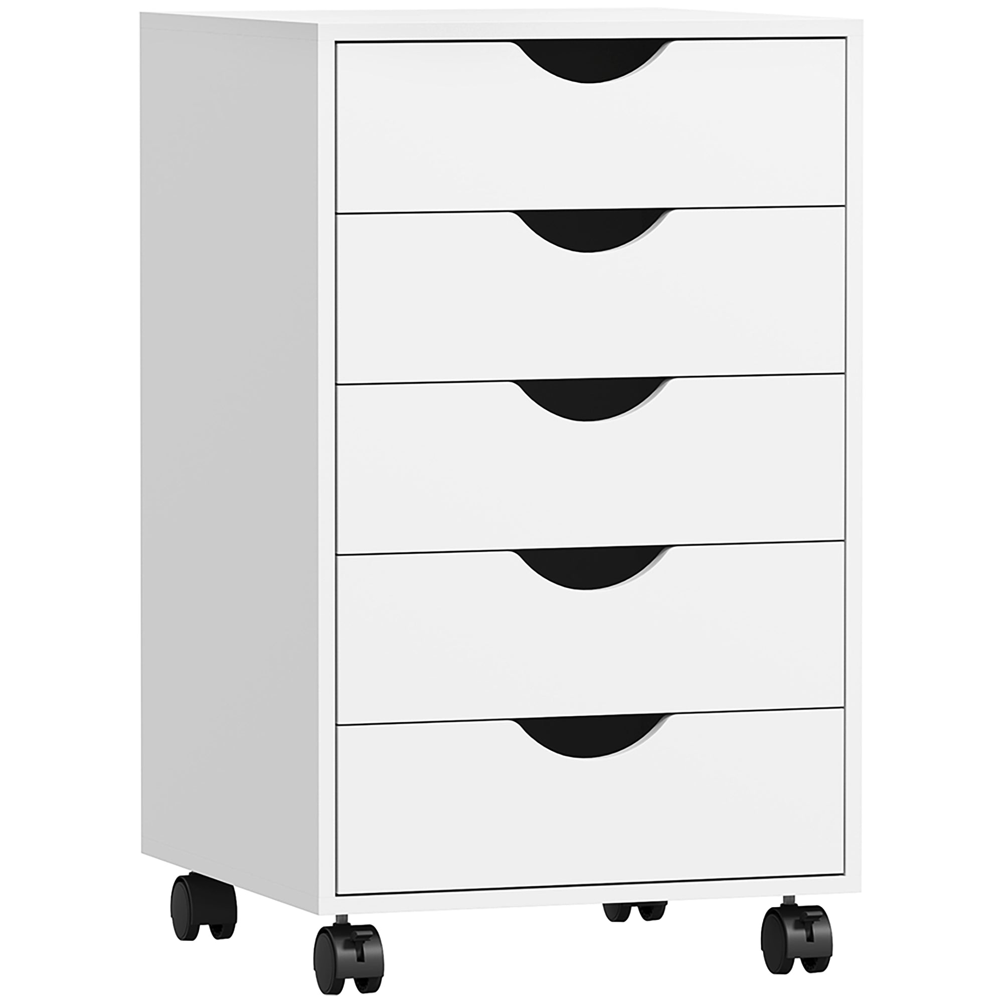 HOMCOM 5 Drawer Mobile File Cabinet, Rolling Printer Stand, Modern Vertical Filing Cabinet for Home Office, White
