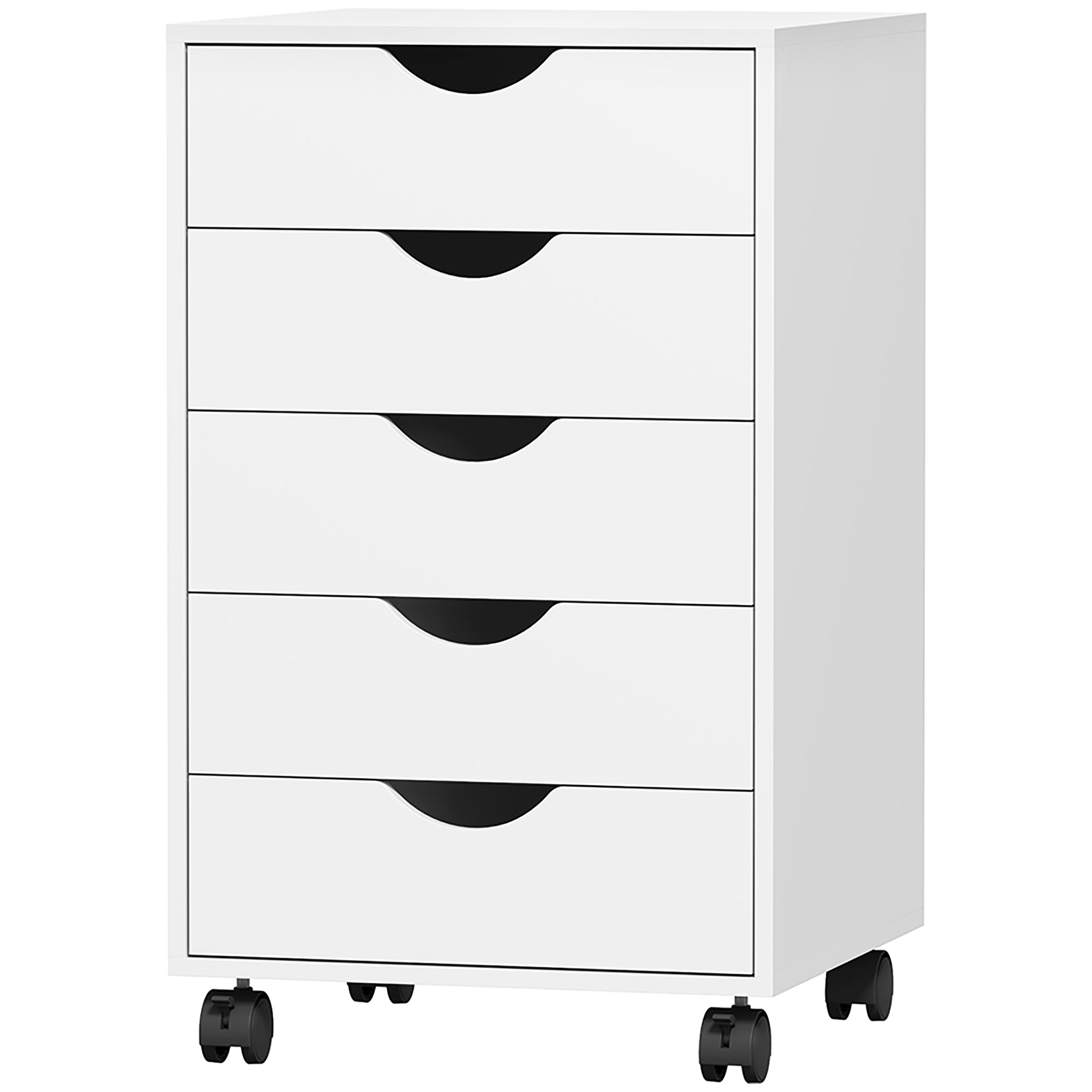 HOMCOM 5 Drawer Mobile File Cabinet, Rolling Printer Stand, Modern Vertical Filing Cabinet for Home Office, White