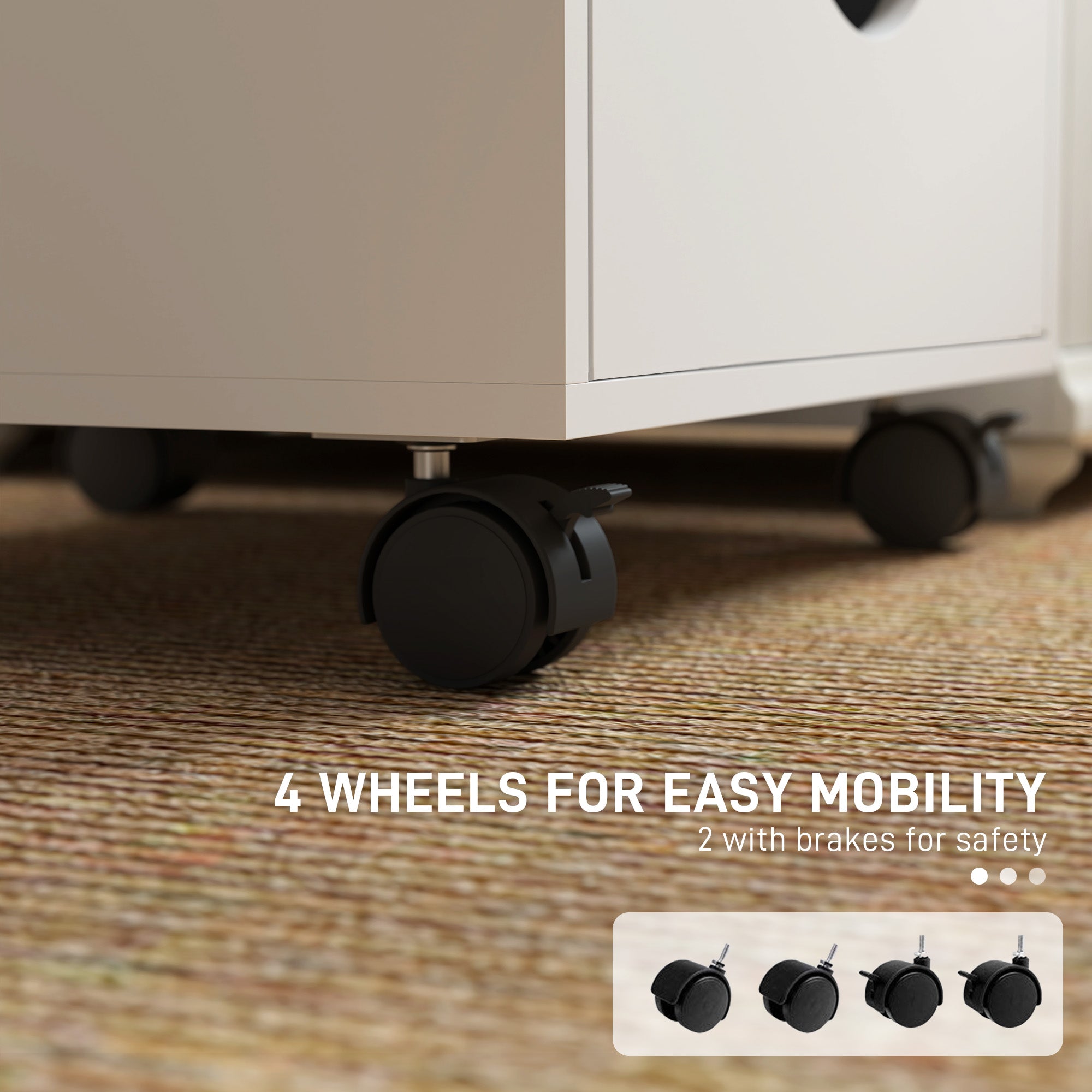 HOMCOM 5 Drawer Mobile File Cabinet, Rolling Printer Stand, Modern Vertical Filing Cabinet for Home Office, White