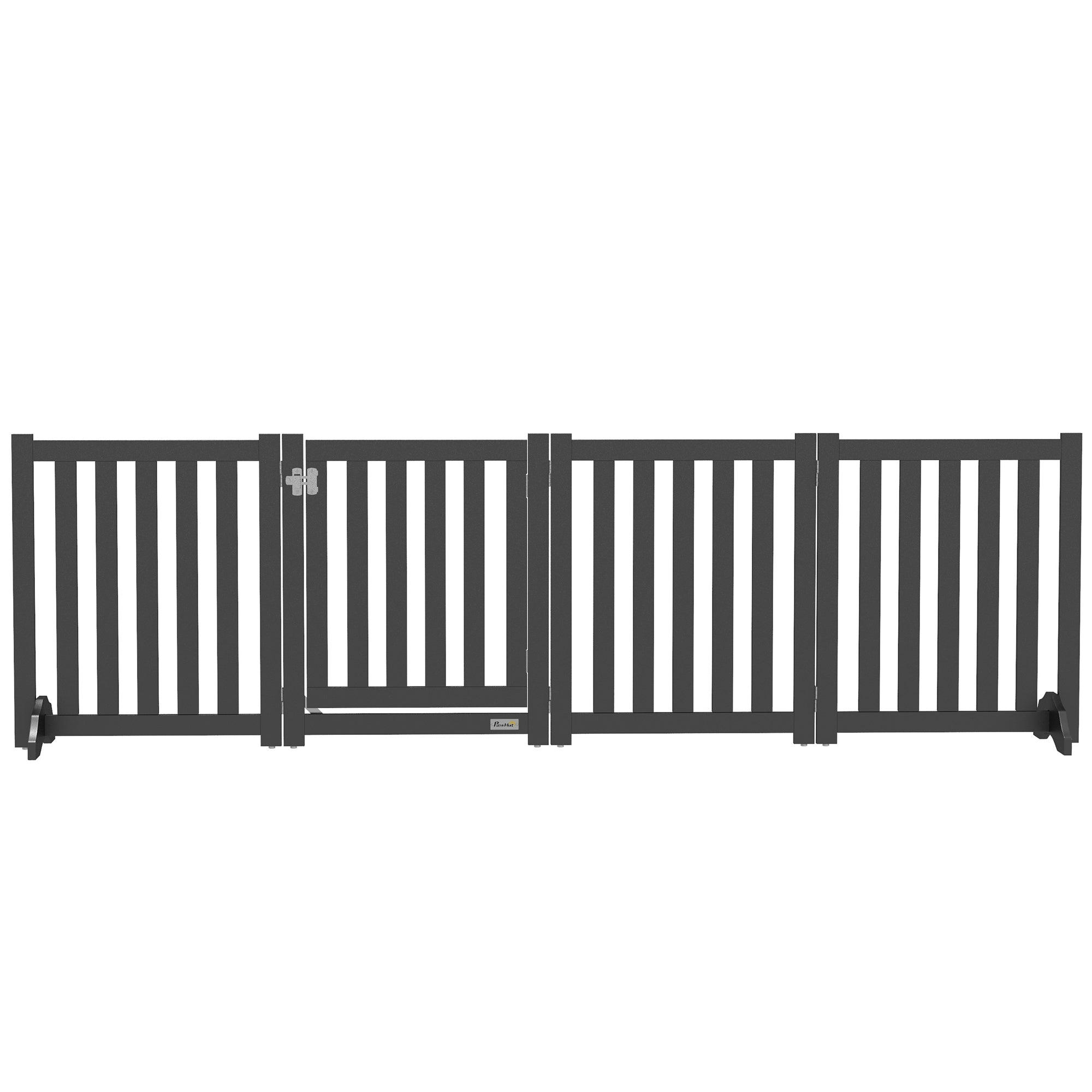 PawHut Foldable Dog Gate with Door, 4 Panels Freestanding Pet Gate with Support Feet Indoor Playpen for Small Dogs and Below, Black