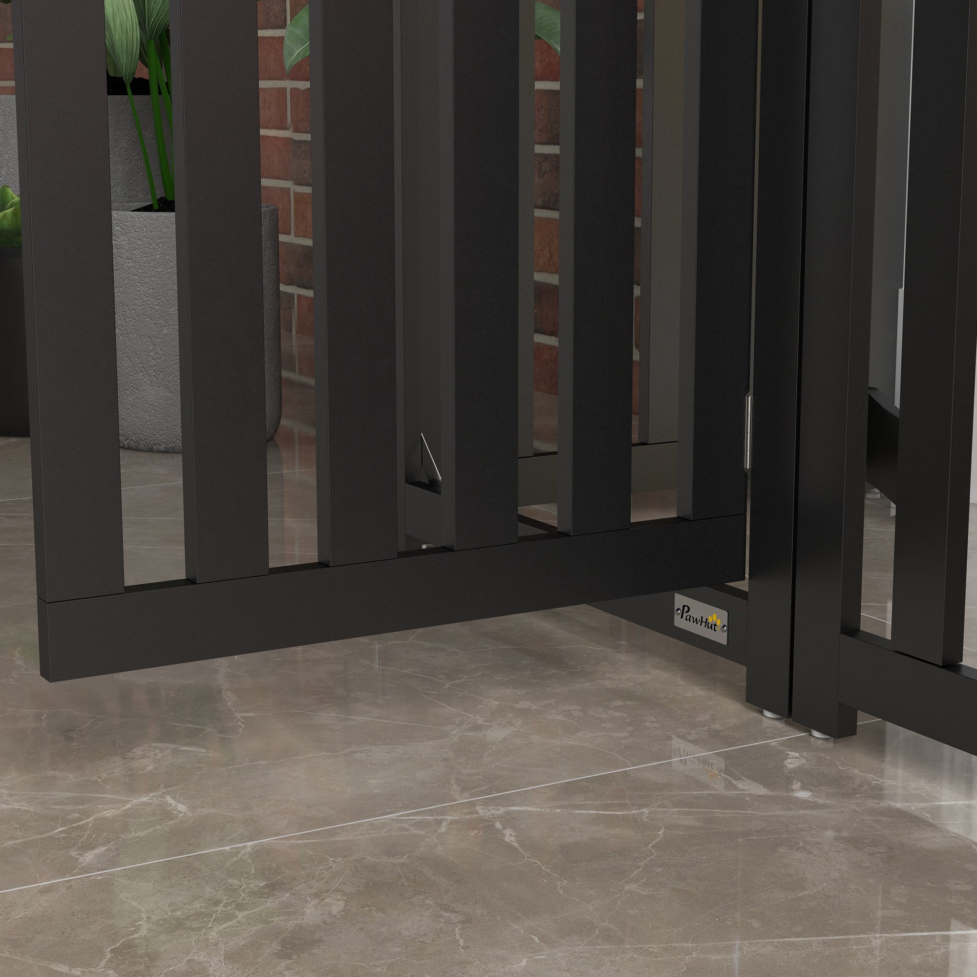 PawHut Foldable Dog Gate with Door, 4 Panels Freestanding Pet Gate with Support Feet Indoor Playpen for Small Dogs and Below, Black