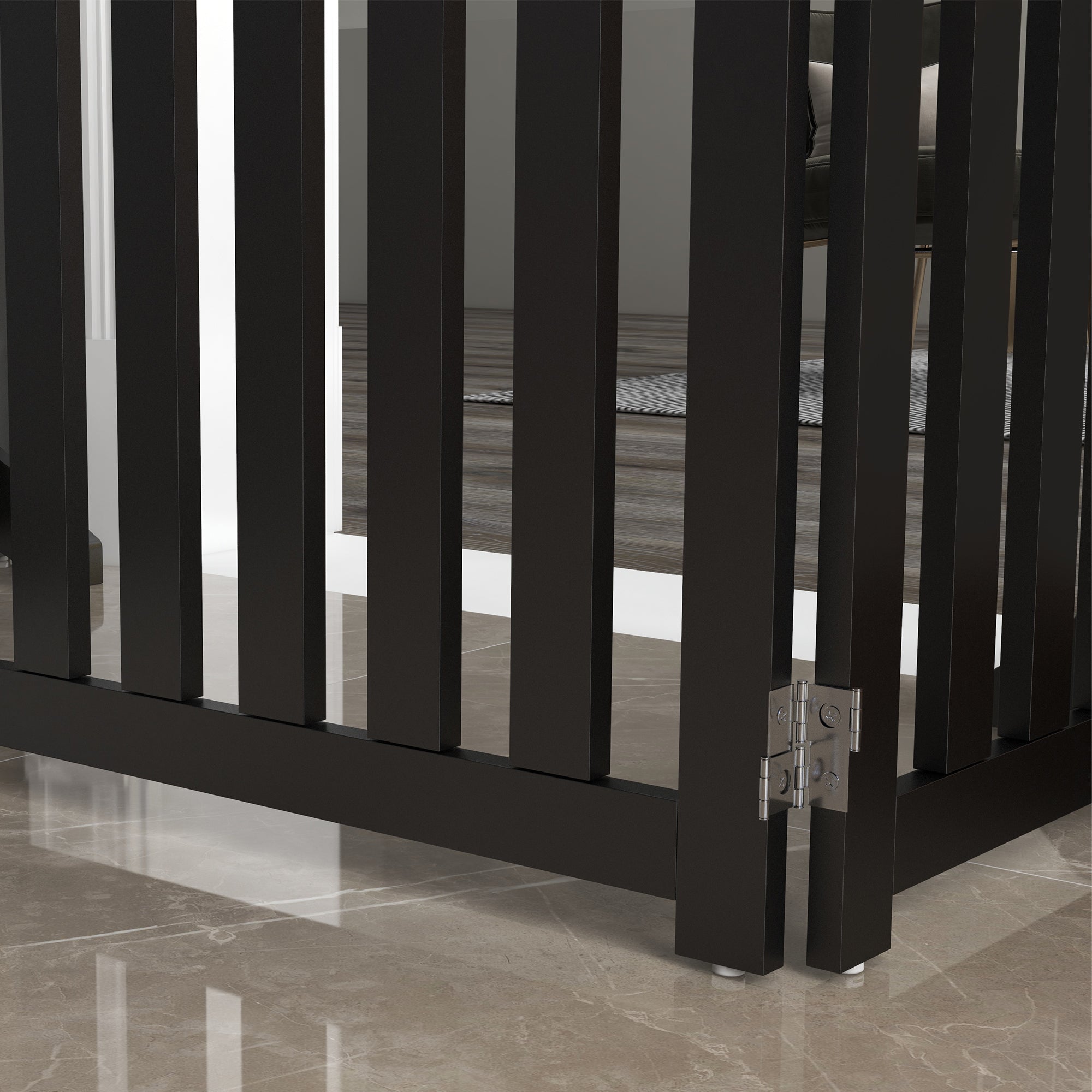 PawHut Foldable Dog Gate with Door, 4 Panels Freestanding Pet Gate with Support Feet Indoor Playpen for Small Dogs and Below, Black