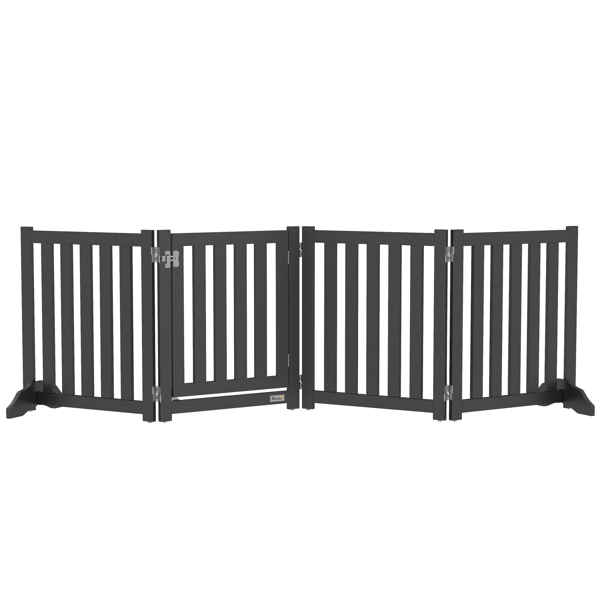 PawHut Foldable Dog Gate with Door, 4 Panels Freestanding Pet Gate with Support Feet Indoor Playpen for Small Dogs and Below, Black