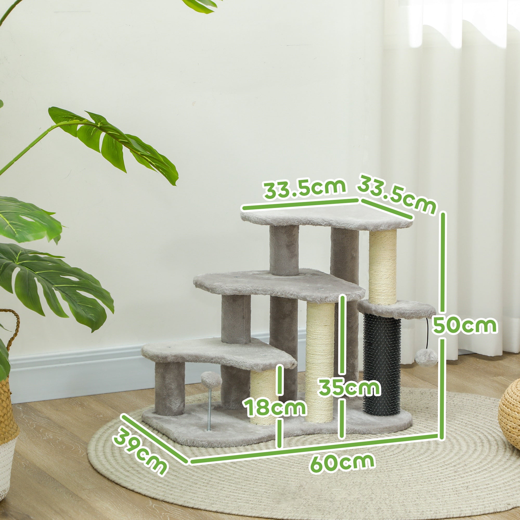 Pet Steps for Bed and Sofa Dog Cat Stairs w/ Scratching Tickling Post, Light Grey