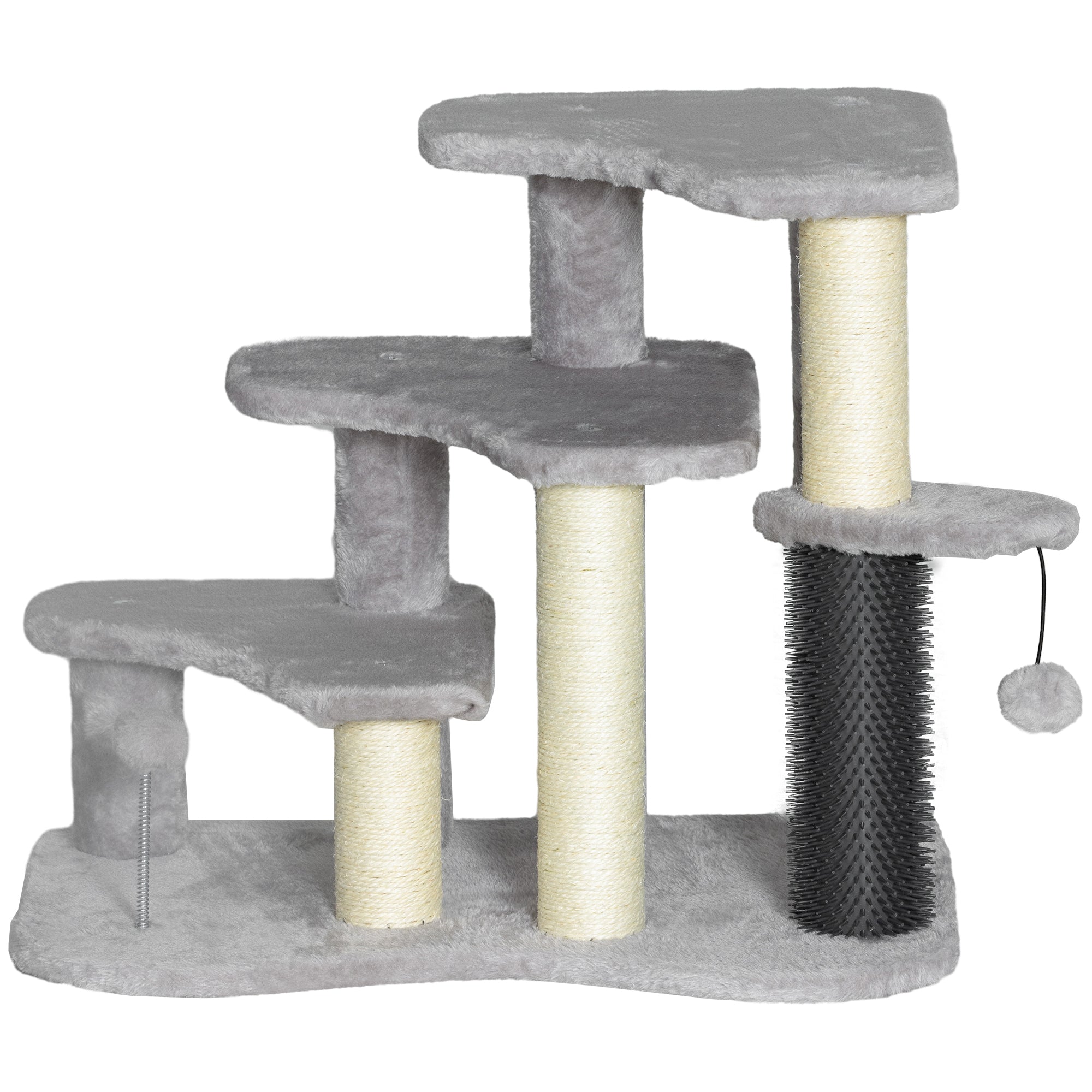 Pet Steps for Bed and Sofa Dog Cat Stairs w/ Scratching Tickling Post, Light Grey