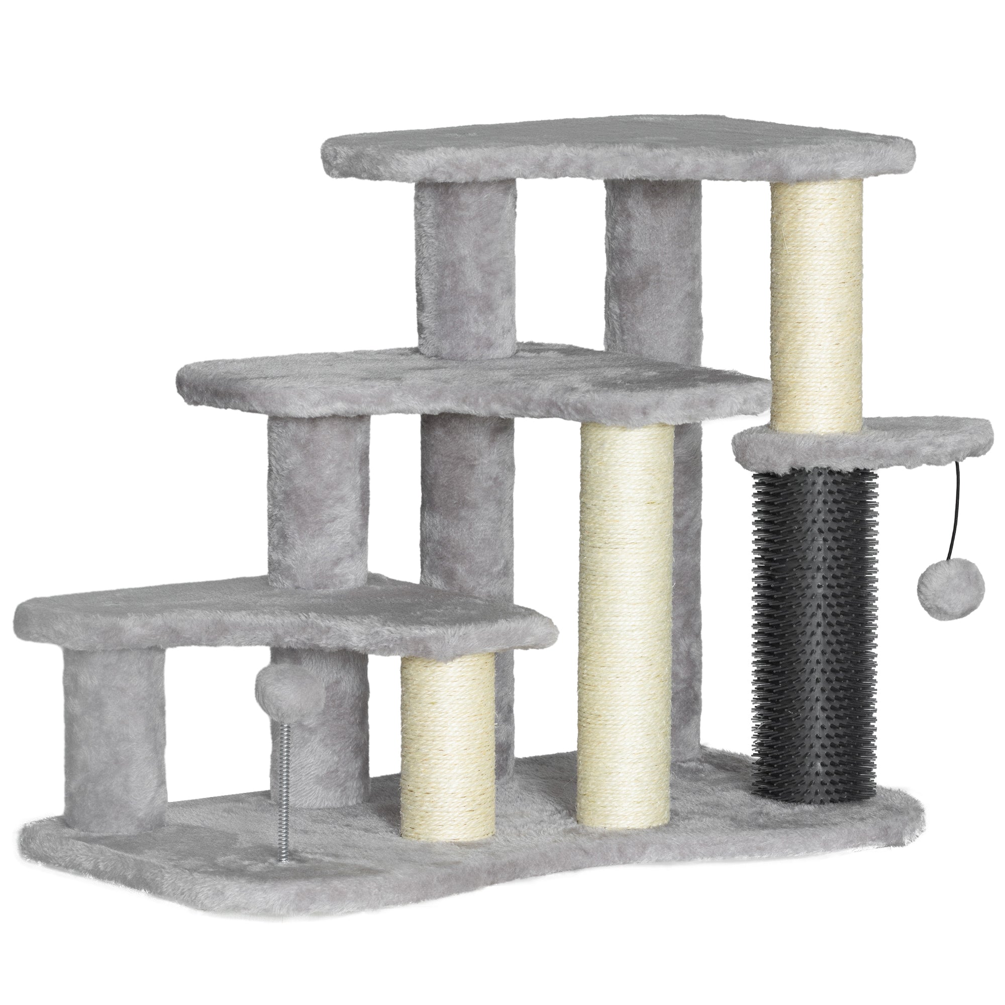 Pet Steps for Bed and Sofa Dog Cat Stairs w/ Scratching Tickling Post, Light Grey