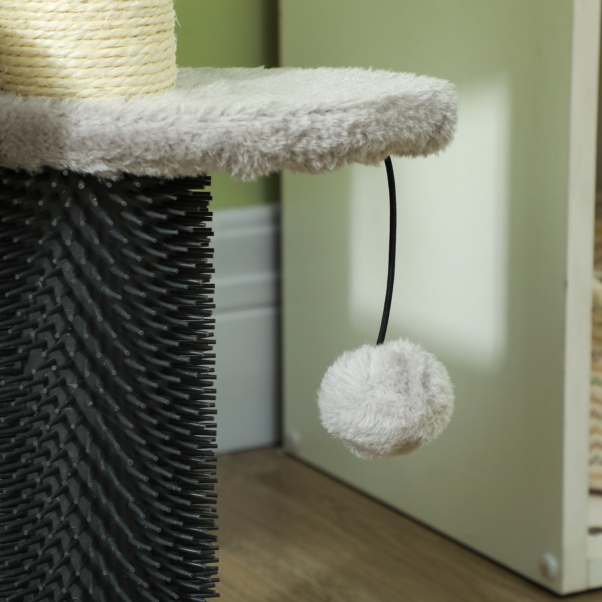 Pet Steps for Bed and Sofa Dog Cat Stairs w/ Scratching Tickling Post, Light Grey