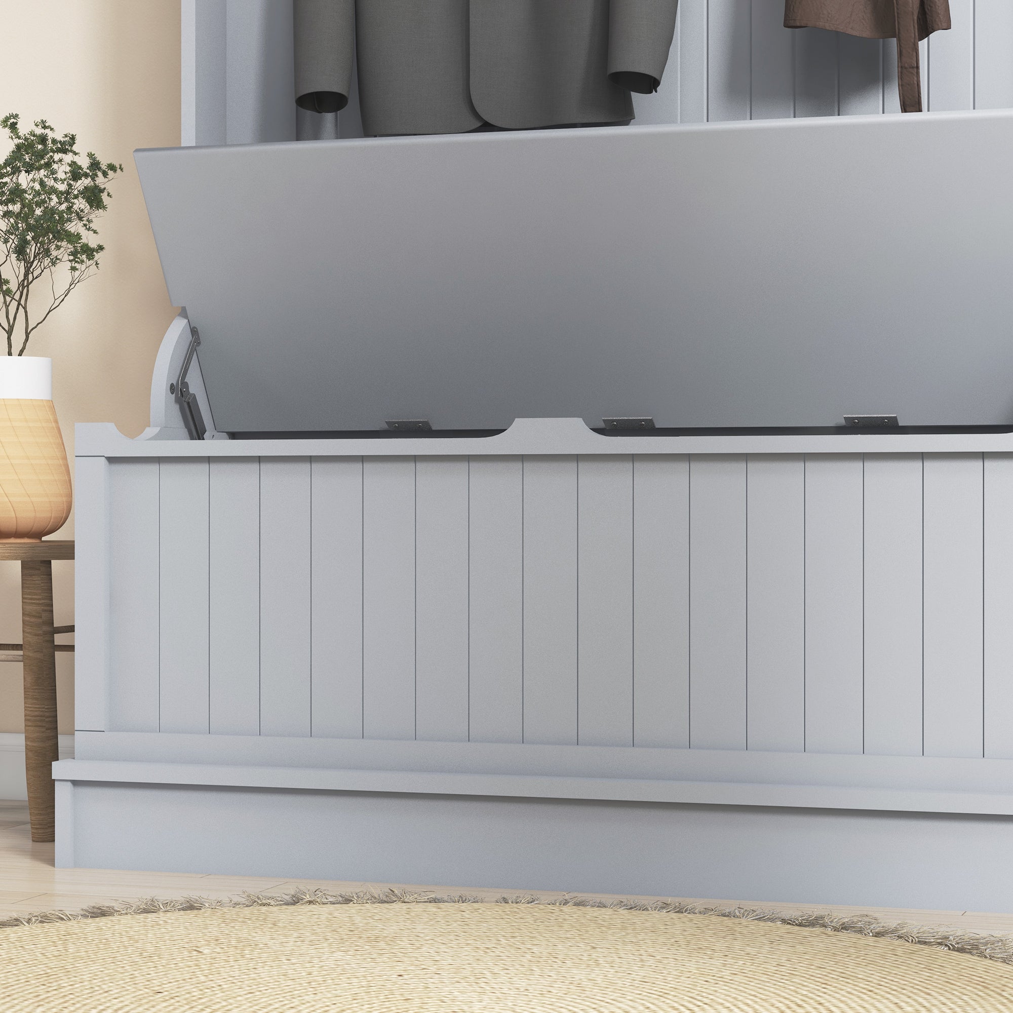 HOMCOM 38" Coat Rack, 3-In-1 Entryway Hall Tree with Shoe Storage Bench, Modern Coat Hanger Stand with 5 Double Hooks, for Hallway, Living Room, Grey