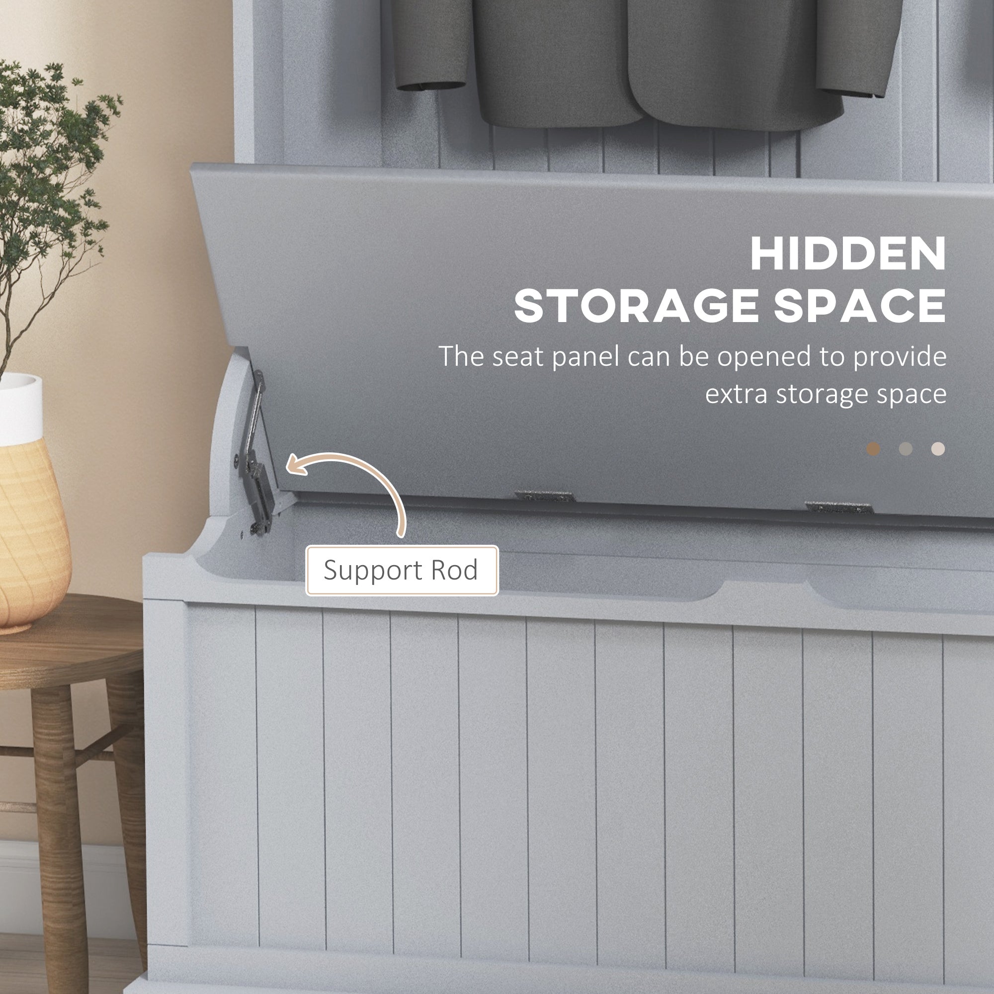 HOMCOM 38" Coat Rack, 3-In-1 Entryway Hall Tree with Shoe Storage Bench, Modern Coat Hanger Stand with 5 Double Hooks, for Hallway, Living Room, Grey