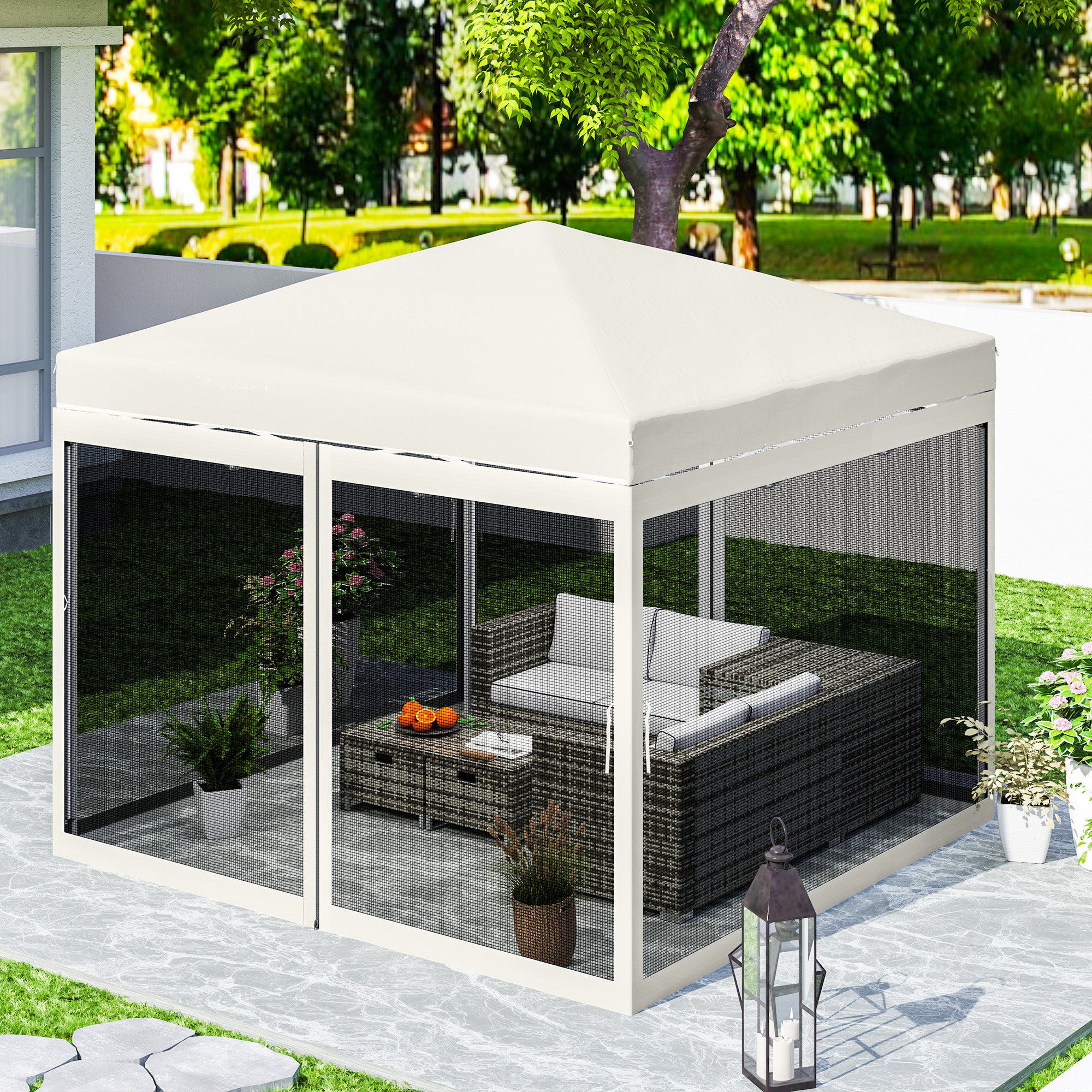 Outsunny Gazebo Mosquito Netting, Replacement Mosquito Netting with Zippers for 10' x 10' Pop-Up Canopy Tent, 2 Panel Mesh Netting Screen Walls (Mosquito Net Only)