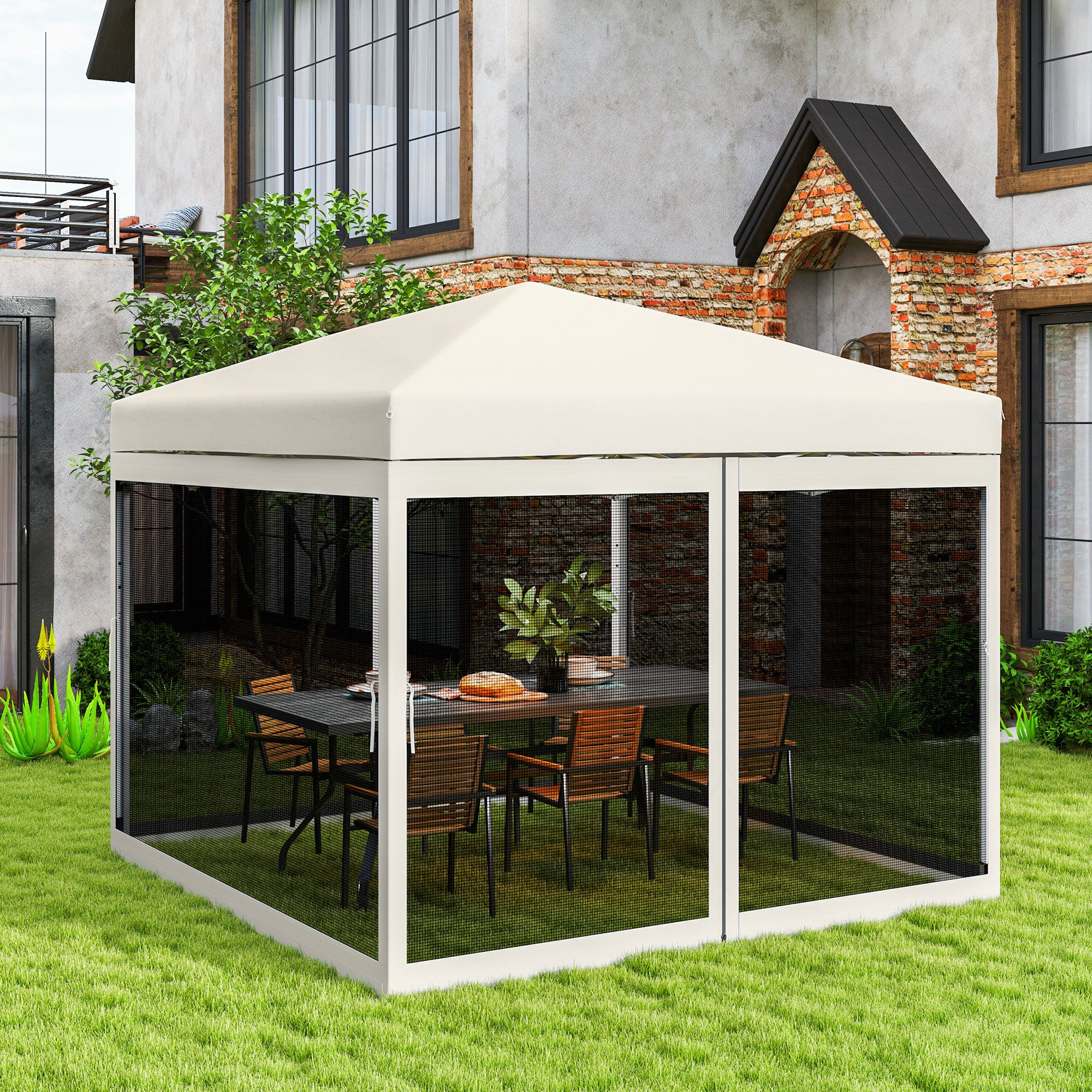 Outsunny Gazebo Mosquito Netting, Replacement Mosquito Netting with Zippers for 10' x 10' Pop-Up Canopy Tent, 2 Panel Mesh Netting Screen Walls (Mosquito Net Only)