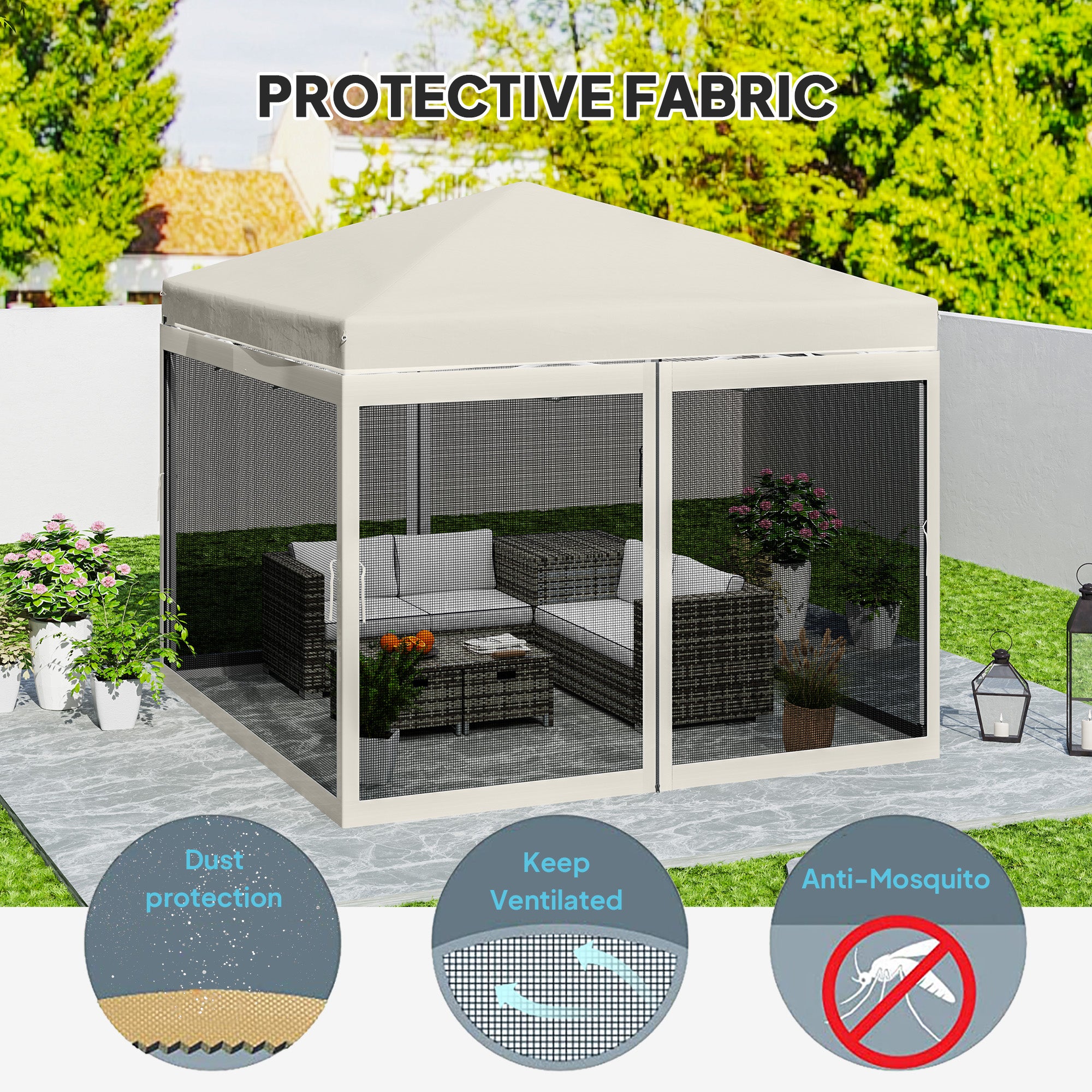 Outsunny Gazebo Mosquito Netting, Replacement Mosquito Netting with Zippers for 10' x 10' Pop-Up Canopy Tent, 2 Panel Mesh Netting Screen Walls (Mosquito Net Only)