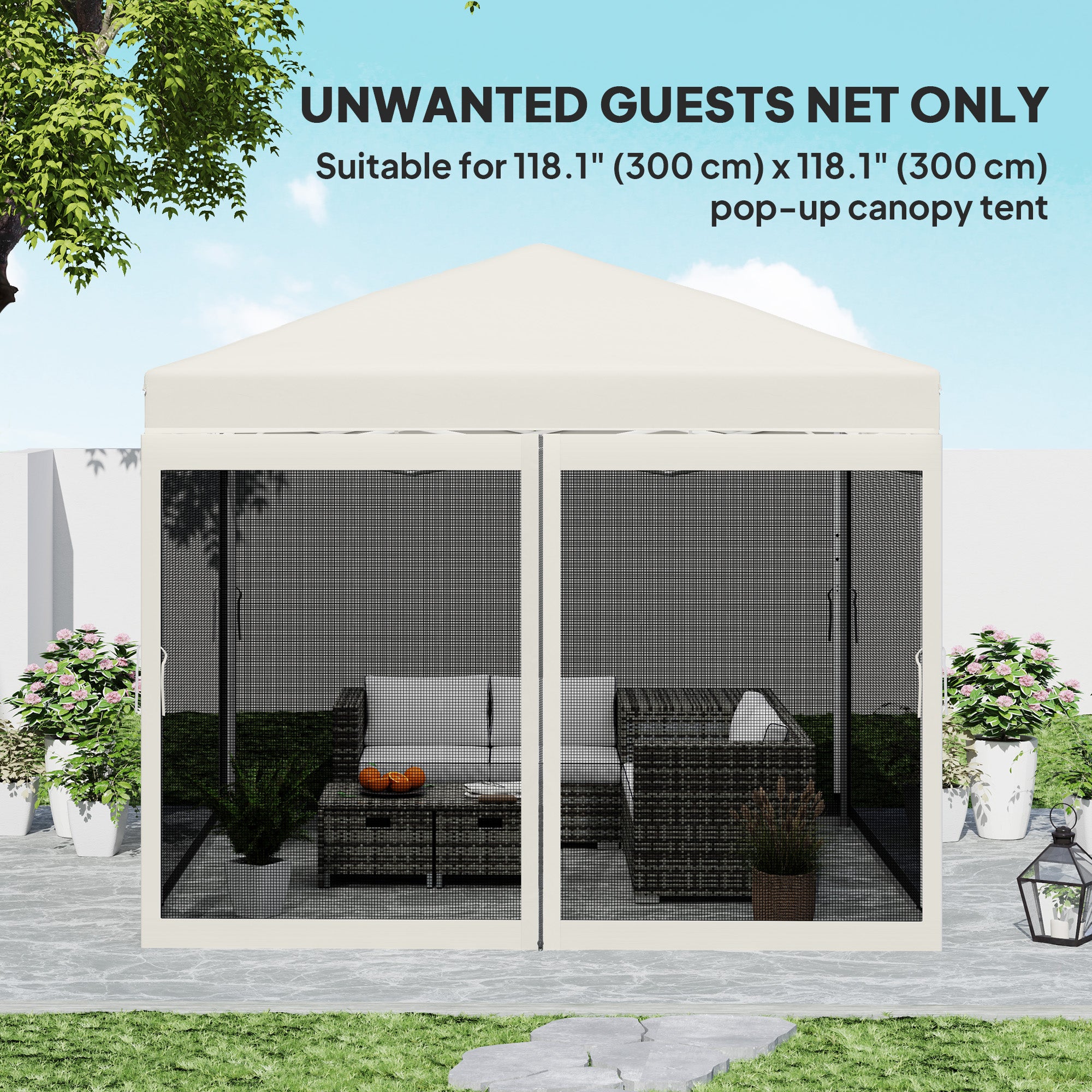 Outsunny Gazebo Mosquito Netting, Replacement Mosquito Netting with Zippers for 10' x 10' Pop-Up Canopy Tent, 2 Panel Mesh Netting Screen Walls (Mosquito Net Only)