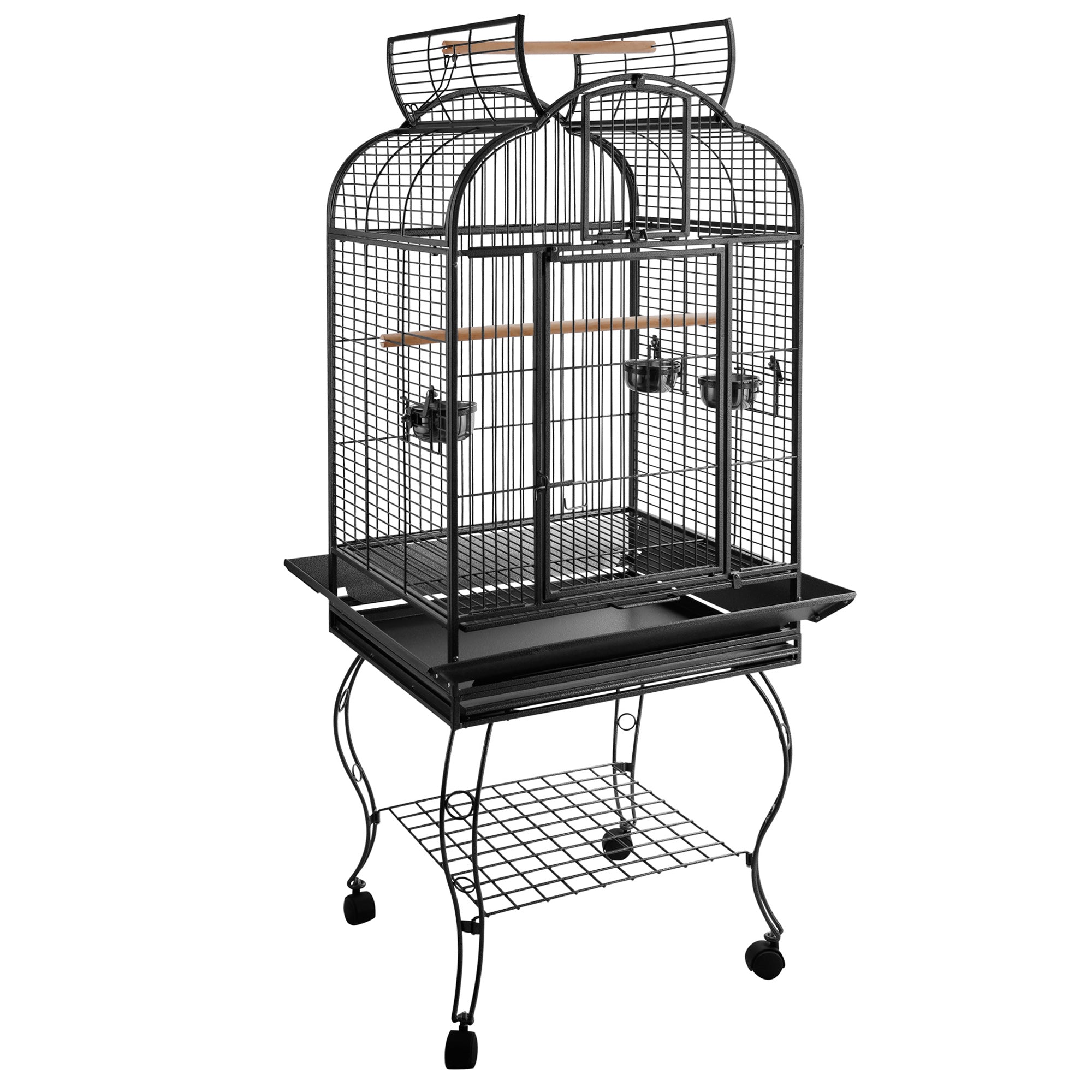 PawHut 63-inch Large Bird Parrot Cage Rolling Cockatiel Finch Macaw Aviary Cage Open Play Top with 2 Perch 3 Stainless Steel Cup Pet Furniture