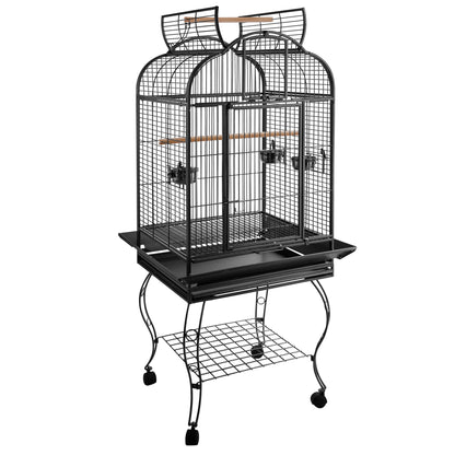 PawHut 63-inch Large Bird Parrot Cage Rolling Cockatiel Finch Macaw Aviary Cage Open Play Top with 2 Perch 3 Stainless Steel Cup Pet Furniture