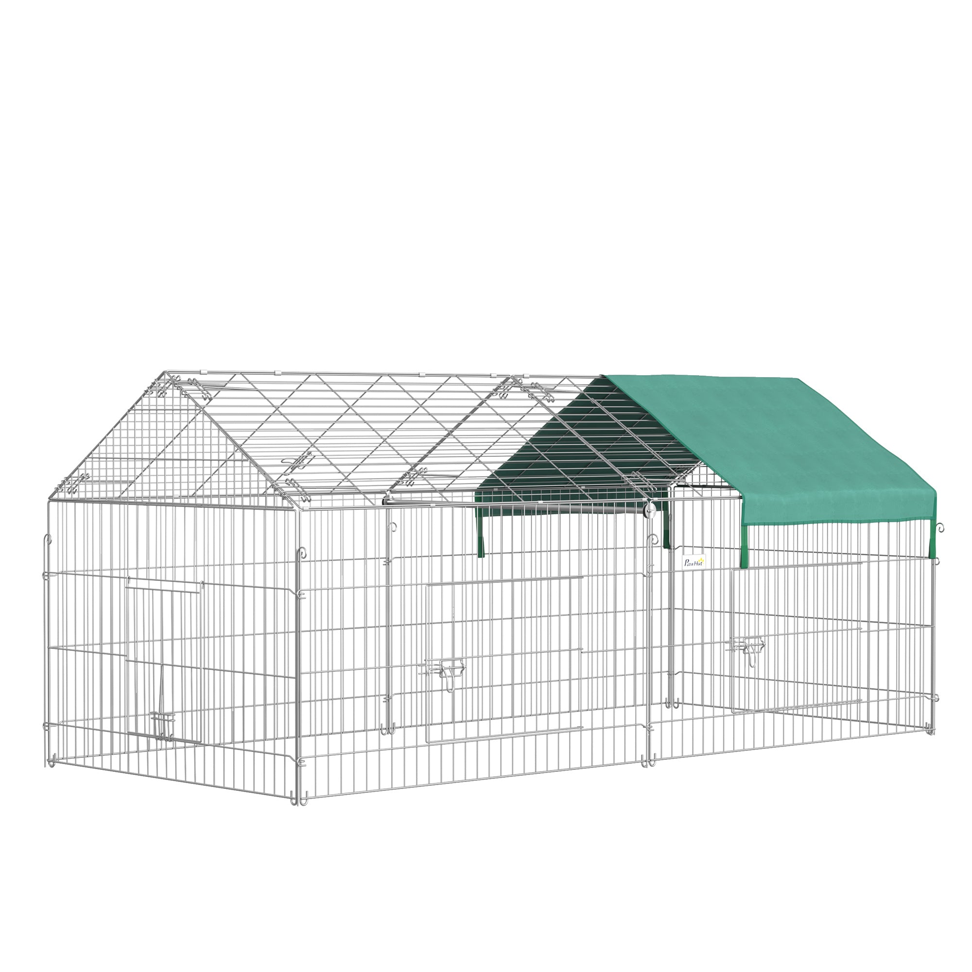 PawHut Indoor Ferret Cage Metal Chicken Run, Outdoor Dog Kennel Catio with Water-Resistant Cover, Portable Small Animal Playpen for Rabbit Guinea Pig, 86.5" x 40.5" x 40.5", Green