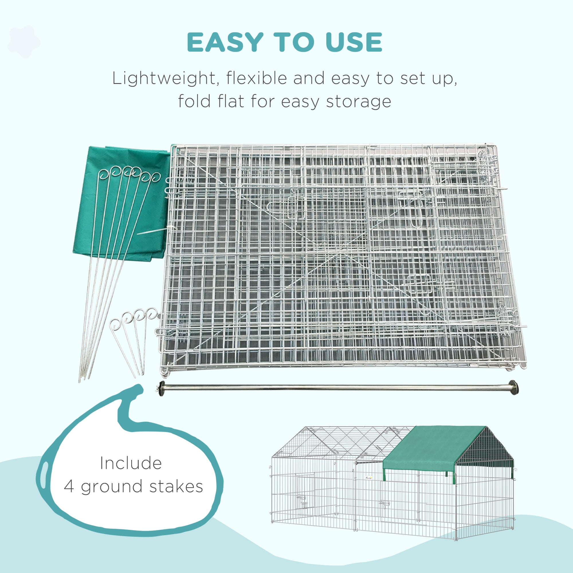 PawHut Indoor Ferret Cage Metal Chicken Run, Outdoor Dog Kennel Catio with Water-Resistant Cover, Portable Small Animal Playpen for Rabbit Guinea Pig, 86.5