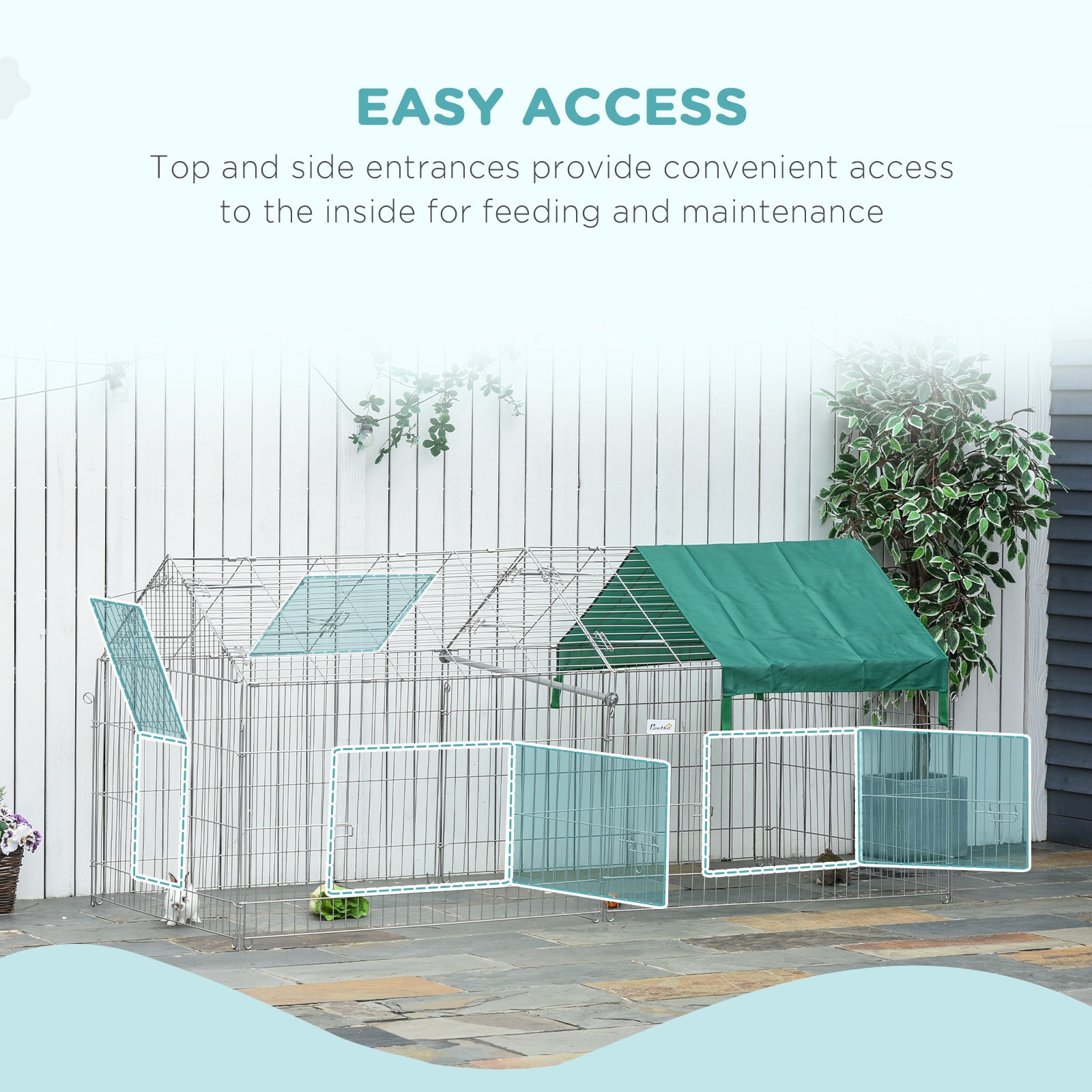 PawHut Indoor Ferret Cage Metal Chicken Run, Outdoor Dog Kennel Catio with Water-Resistant Cover, Portable Small Animal Playpen for Rabbit Guinea Pig, 86.5
